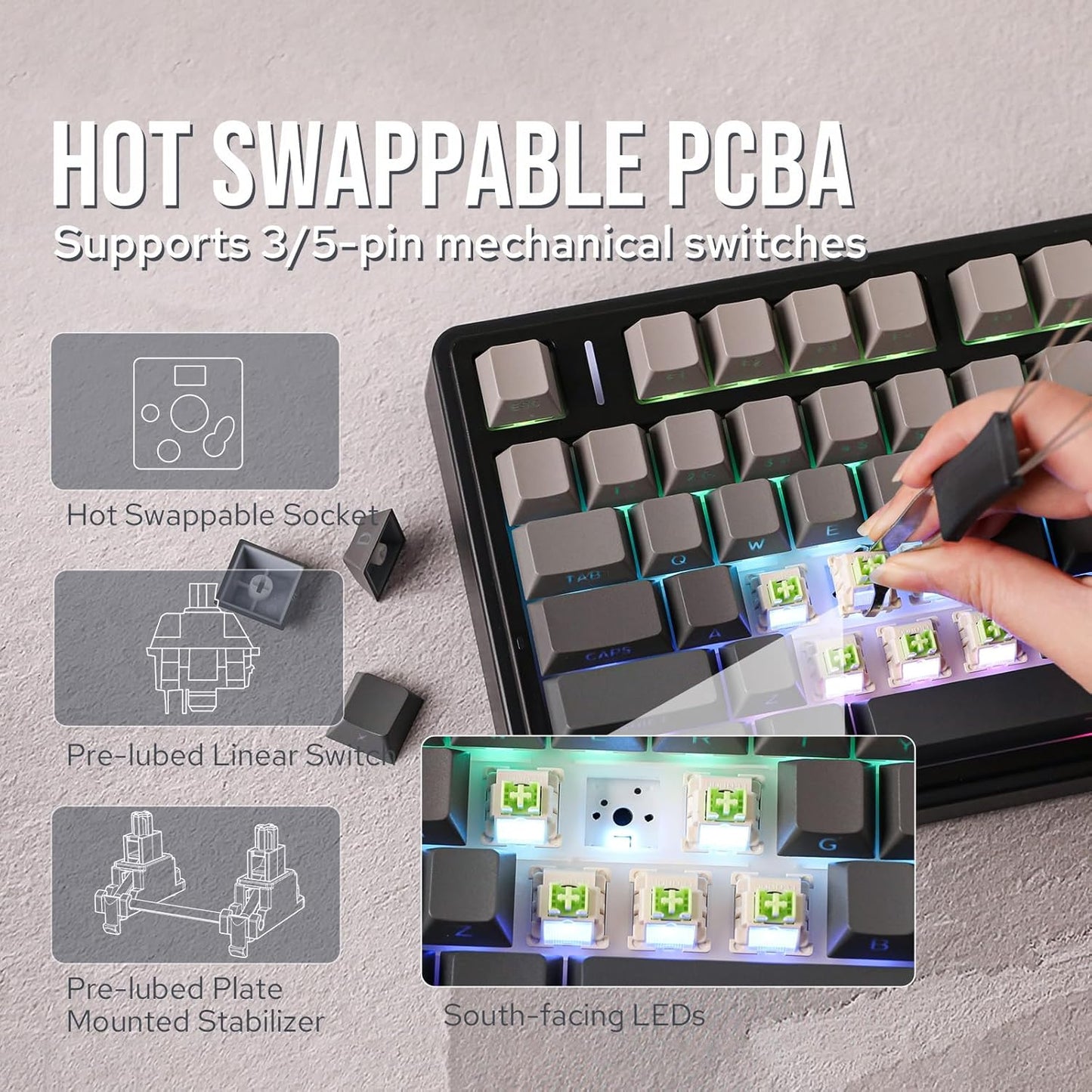 EPOMAKER X Aula F75 Teclado Mecánico Gasket, Para Juegos 75% Intercambiable En Caliente, Acolchado De 5 Capas, Botones, Bluetooth, Inalámbrico, USB-C, RGB (Gradiente Negro, Interruptor LEOBOG Reaper)