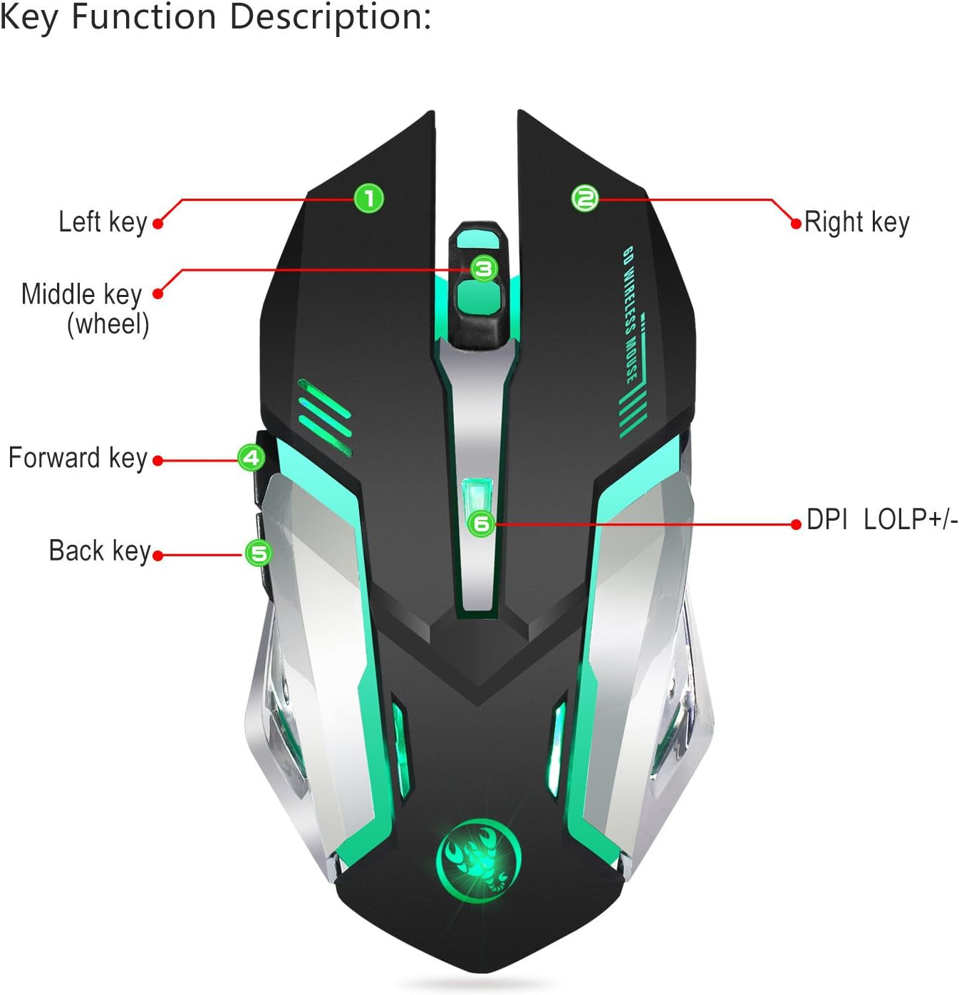 Zienstar-Recargable Ratón Para Gamer Inalámbrico 2.4Ghz Con Receptor USB,7 Colores Retroiluminado-Negro Plateado