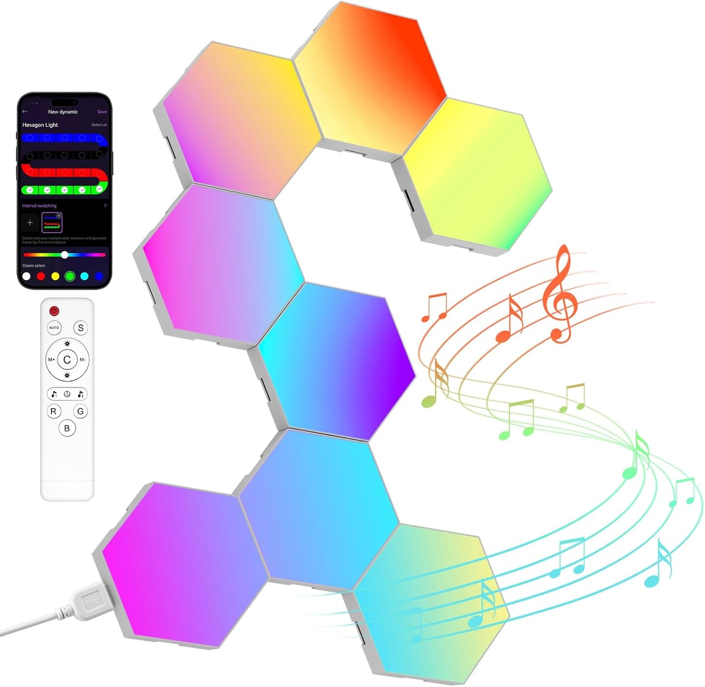 Hexagonal LED Pared Luces 8Pcs RGB Gaming Panel — Sincronización De Música Hexagonales Gamer Habitacion Pared Decoracion Lampara Smart App…