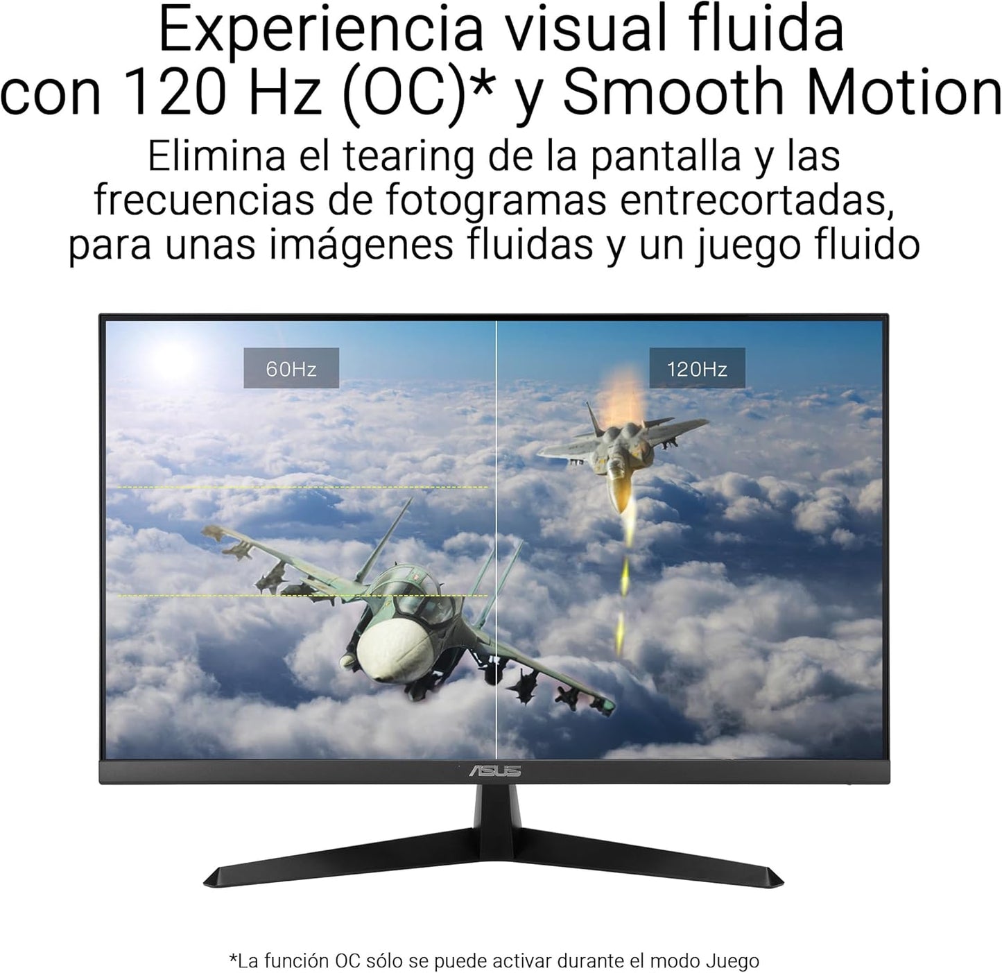 ASUS VY249HGR - Monitor Eye Care Gaming De 23,8" FHD (1920 X 1080), IPS, 120Hz(Oc), Smoothmotion, 1Ms (MPRT), Adaptive Sync, Eye Care Plus, Filtro De Luz Azul, Flicker Free, Tratamiento Antibacterial