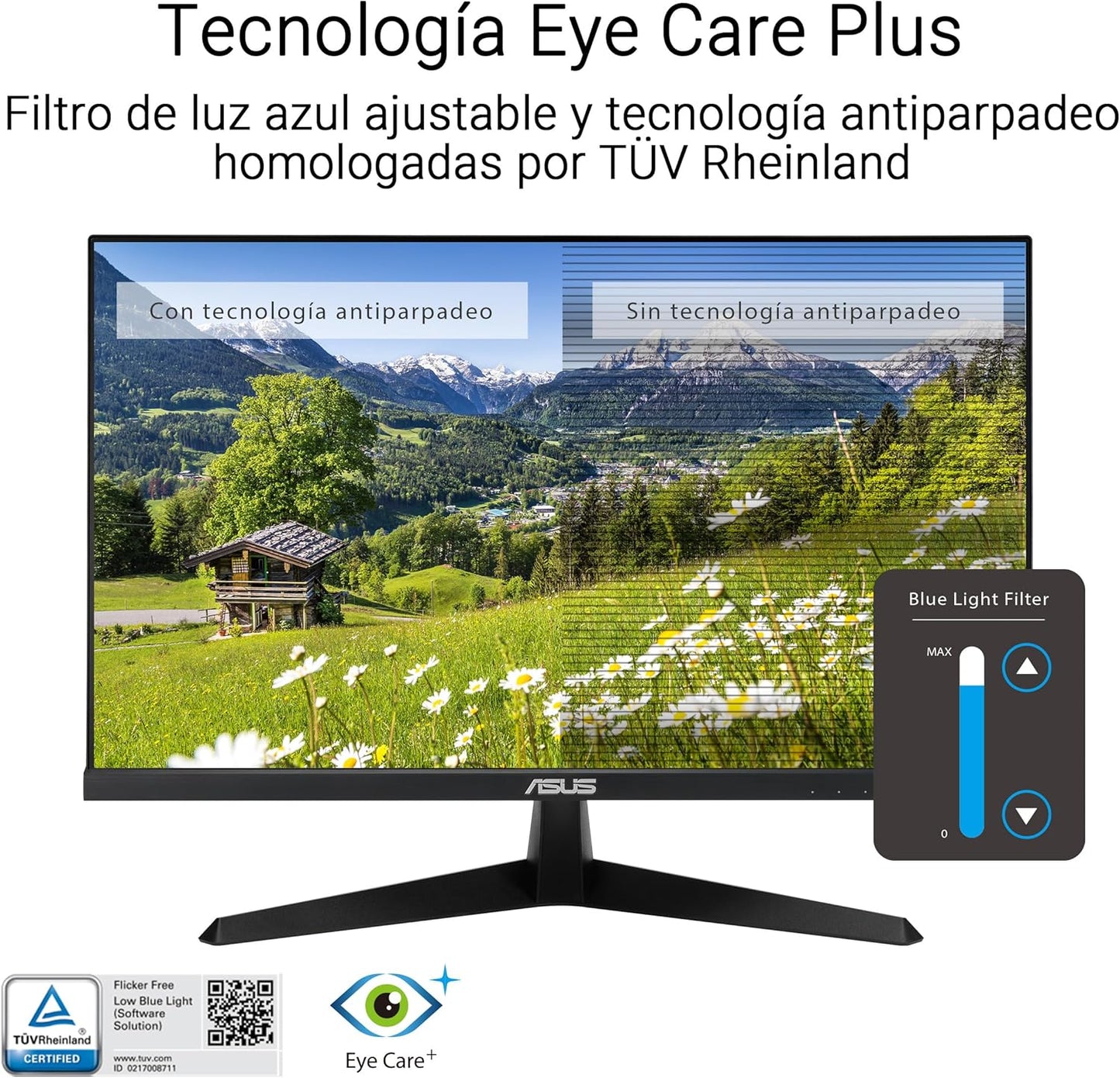 ASUS VY249HGR - Monitor Eye Care Gaming De 23,8" FHD (1920 X 1080), IPS, 120Hz(Oc), Smoothmotion, 1Ms (MPRT), Adaptive Sync, Eye Care Plus, Filtro De Luz Azul, Flicker Free, Tratamiento Antibacterial
