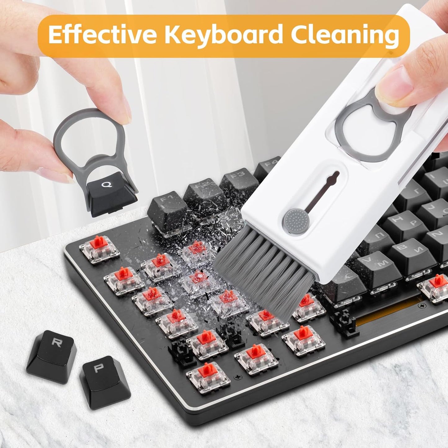 Alyvisun 11 En 1 Kit Limpieza PC Multifuncional, Cepillo De Limpiador Teclado Con Extractor De Teclas, Para Laptop, Teléfonos, Auriculares, Gris
