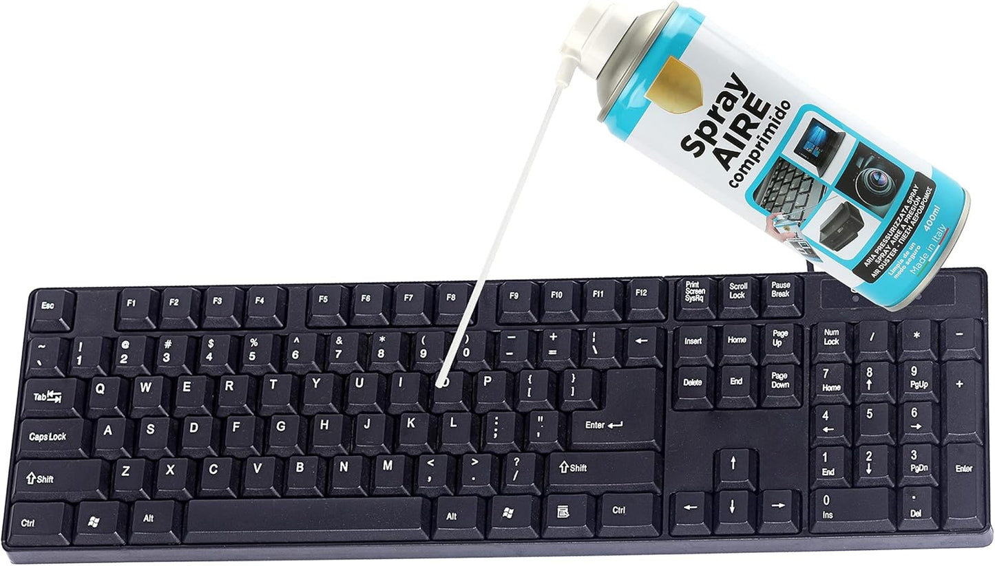 Spray Aire Comprimido 400Ml Para La Limpieza Ideal Para Teclados, Ordenadores Impresoras Y Otros Equipos Eléctricos Eliminación De Polvo