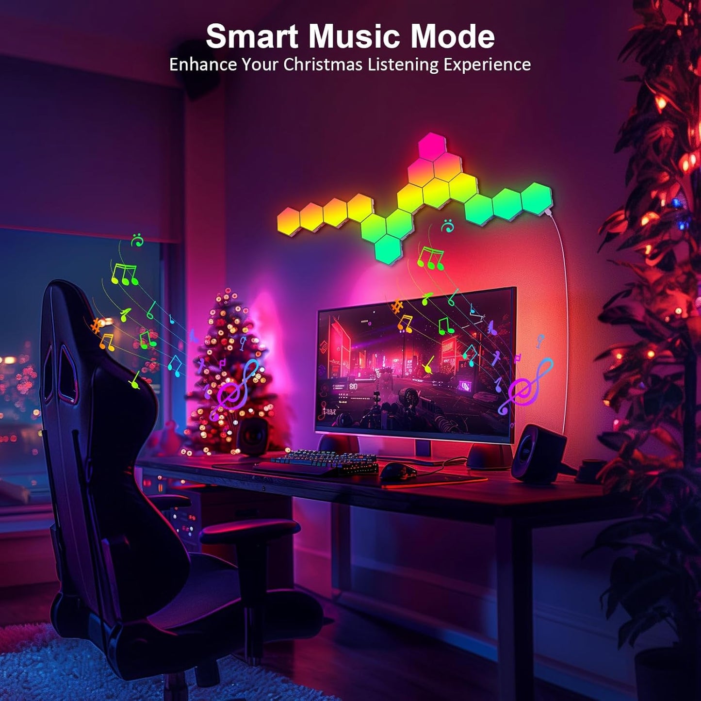 Hexagonal LED Pared Luces 8Pcs RGB Gaming Panel — Sincronización De Música Hexagonales Gamer Habitacion Pared Decoracion Lampara Smart App…