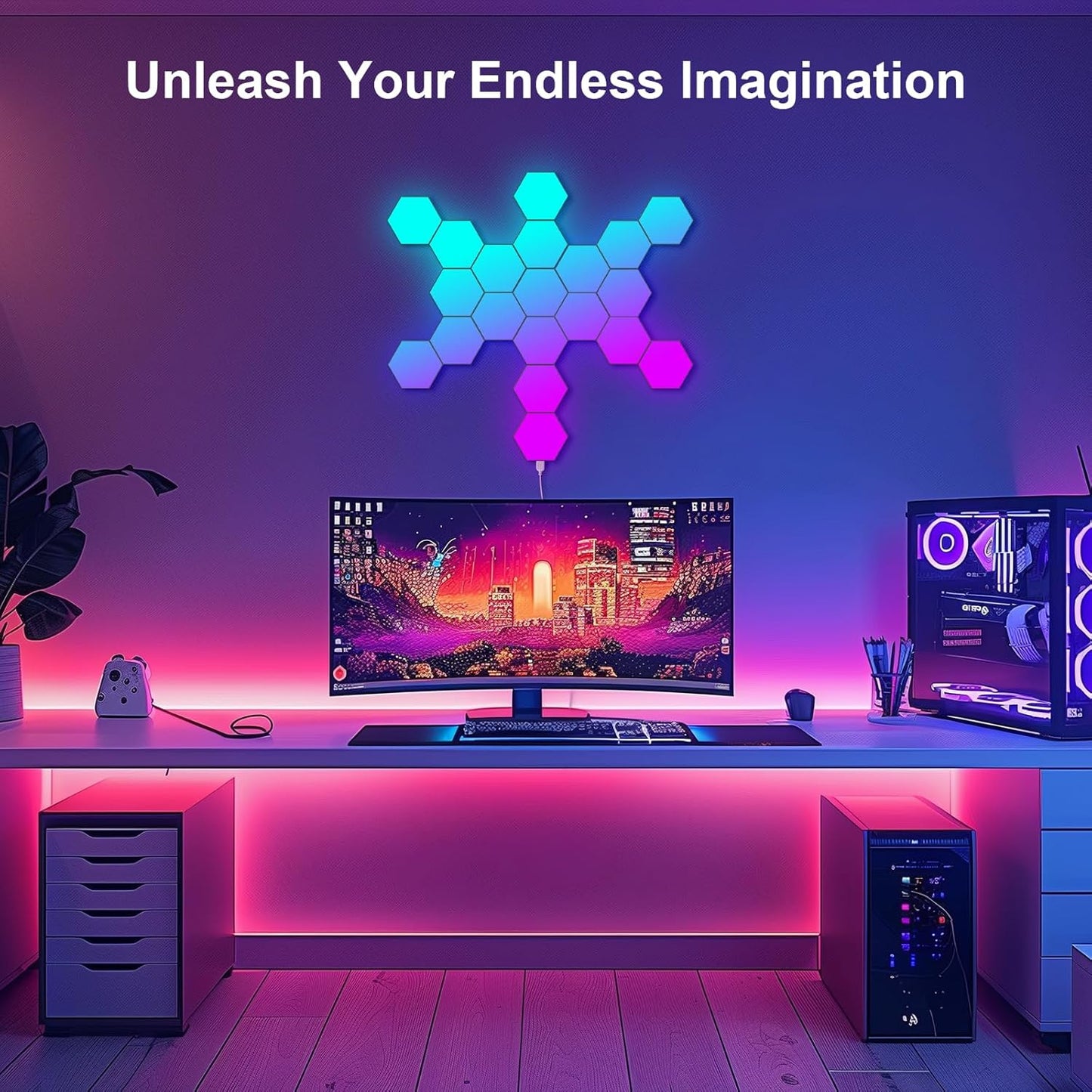 Hexagonal LED Pared Luces 8Pcs RGB Gaming Panel — Sincronización De Música Hexagonales Gamer Habitacion Pared Decoracion Lampara Smart App…