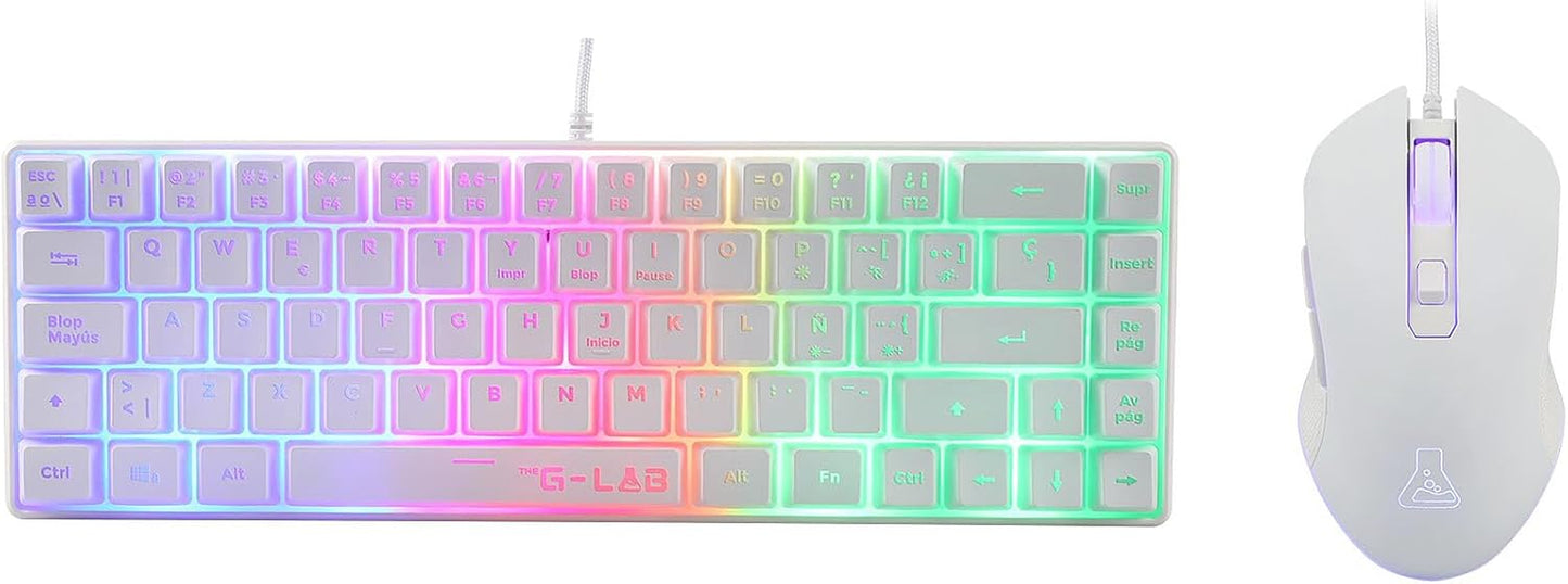 The G-Lab Combo Hydrogen - Pack De Teclado De Ratón Gamer, Teclado Gamer 60% Con Cable, Retroiluminación RGB, Azerty, Formato Compacto + Ratón Gaming RGB, 6 Botones, 6200 Dpi - PC/PS4/PS5 - Blanco