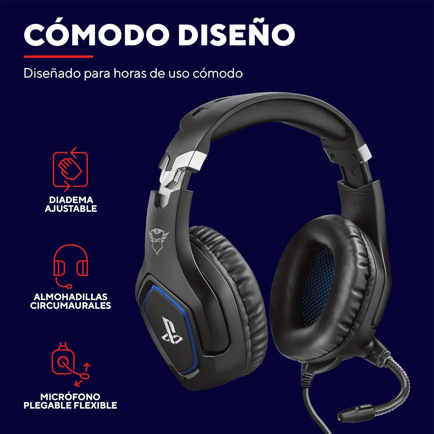 Trust Gaming Cascos PS4 Y PS5 Auriculares De Gaming GXT 488 Forze, Licencia Oficial Para Playstation, Micrófono Plegable, Altavoces Activos De 50 Mm, Cable Trenzado De Nailon De 1.2 M, Negro