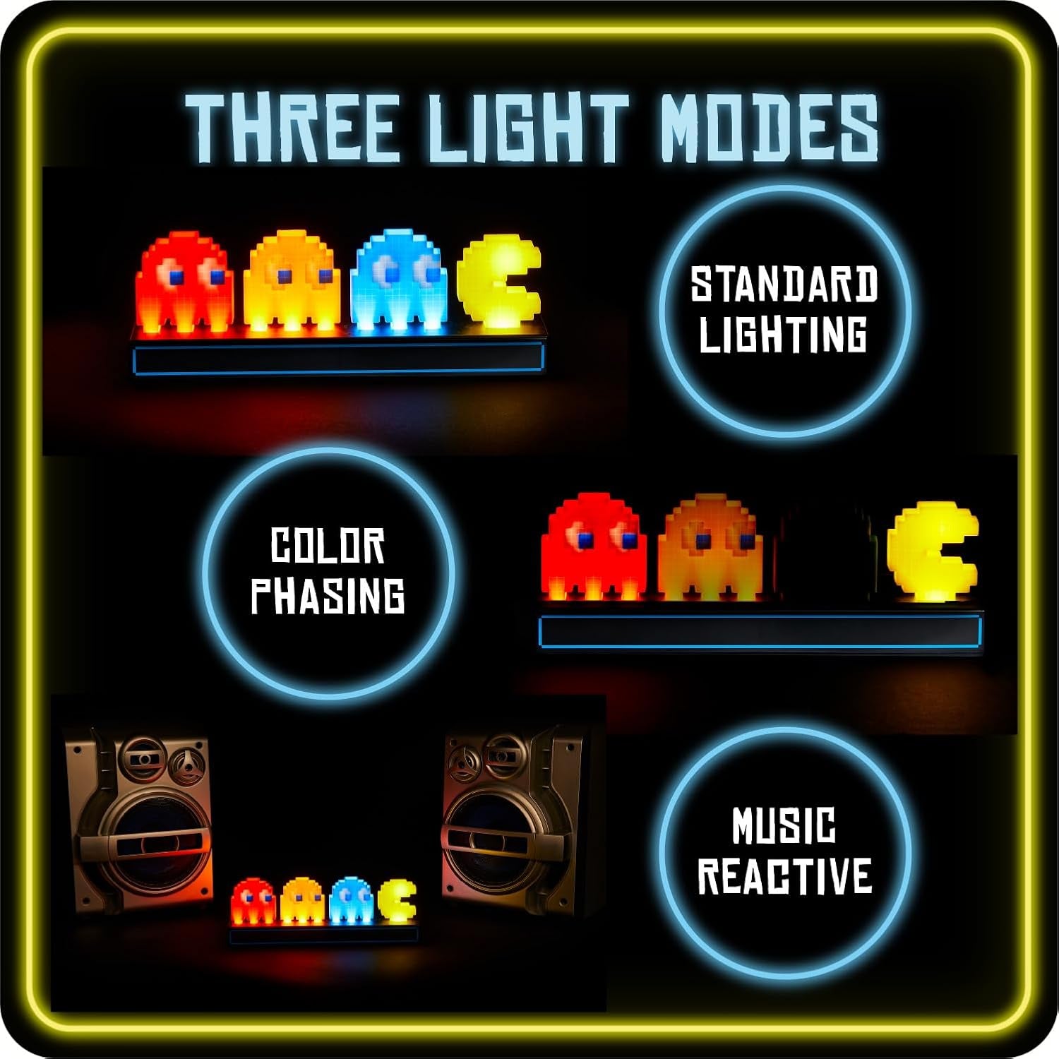 Luz De Escritorio Pac Man & Ghosts - Producto Oficial, Reactiva Al Sonido Con 3 Modos De Luz, Alimentado Por USB O Baterías, Decoración Retro Para Sala De Juegos, Regalo Para Gamers