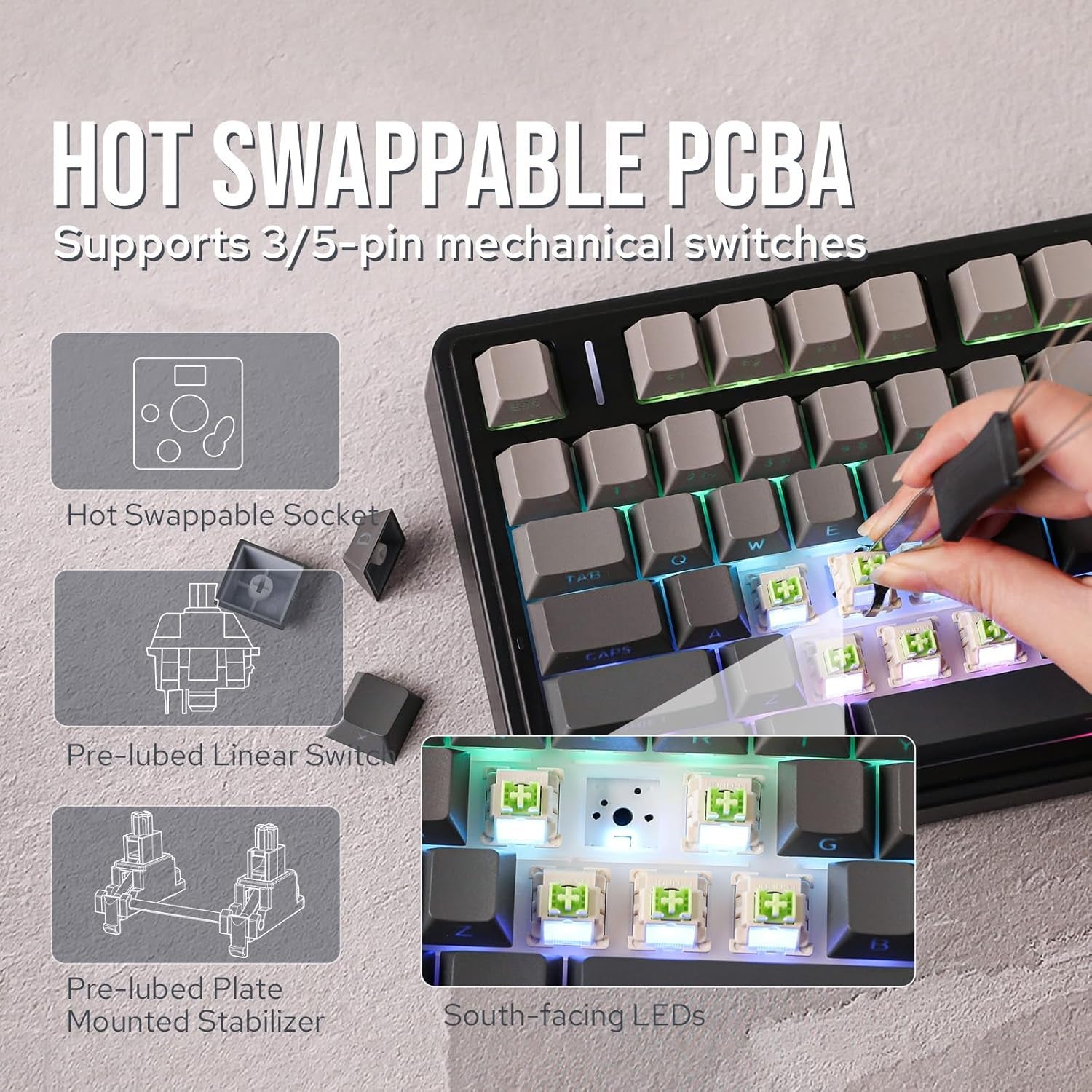 EPOMAKER X Aula F75 Teclado Mecánico Gasket, Para Juegos 75% Intercambiable En Caliente, Acolchado De 5 Capas, Botones, Bluetooth, Inalámbrico, USB-C, RGB (Gradiente Negro, Interruptor LEOBOG Reaper)