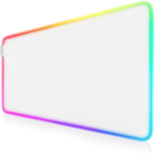 TITANWOLF - Alfombrilla Para Ratón Gaming RGB - Mouse Pad 900X400 Mm - LED Multicolor 7 Colores - 4 Modos De Efectos - Mejora Precisión Y Velocidad - Superficie Inferior De Goma – White