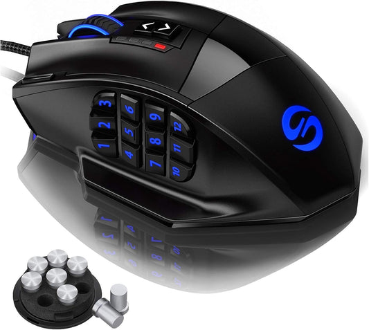Utechsmart Venus - Ratón Láser USB Para Juegos MMO, De Alta Precisión (18 Botones Programables, 16400 Dpi), Color Negro