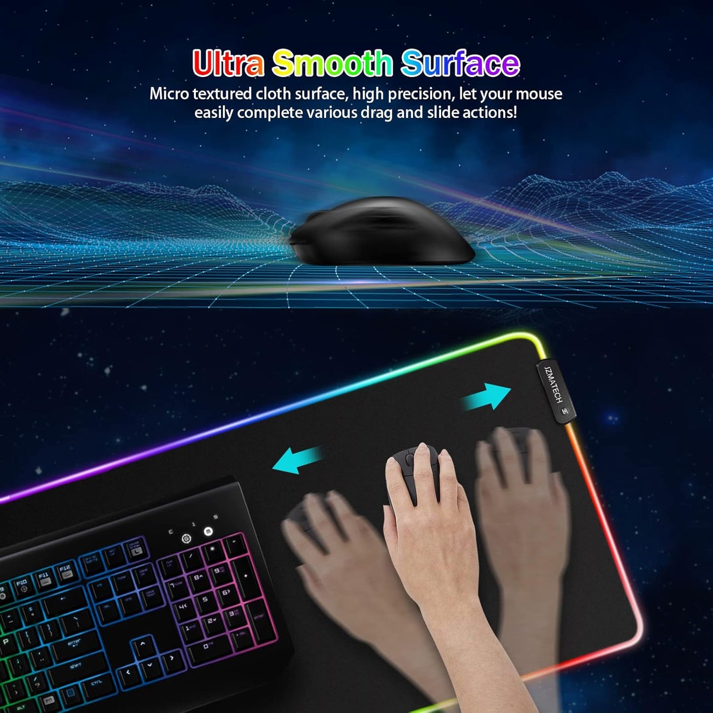 Alfombrilla De Ratón Para Juegos RGB XL, Alfombrilla De Ratón Para Juegos De 800X300 Mm Grande Con 14 Modos De Iluminación, 7 Colores LED, Antideslizante,Para Jugadores De PC, Entrada USB Adicional