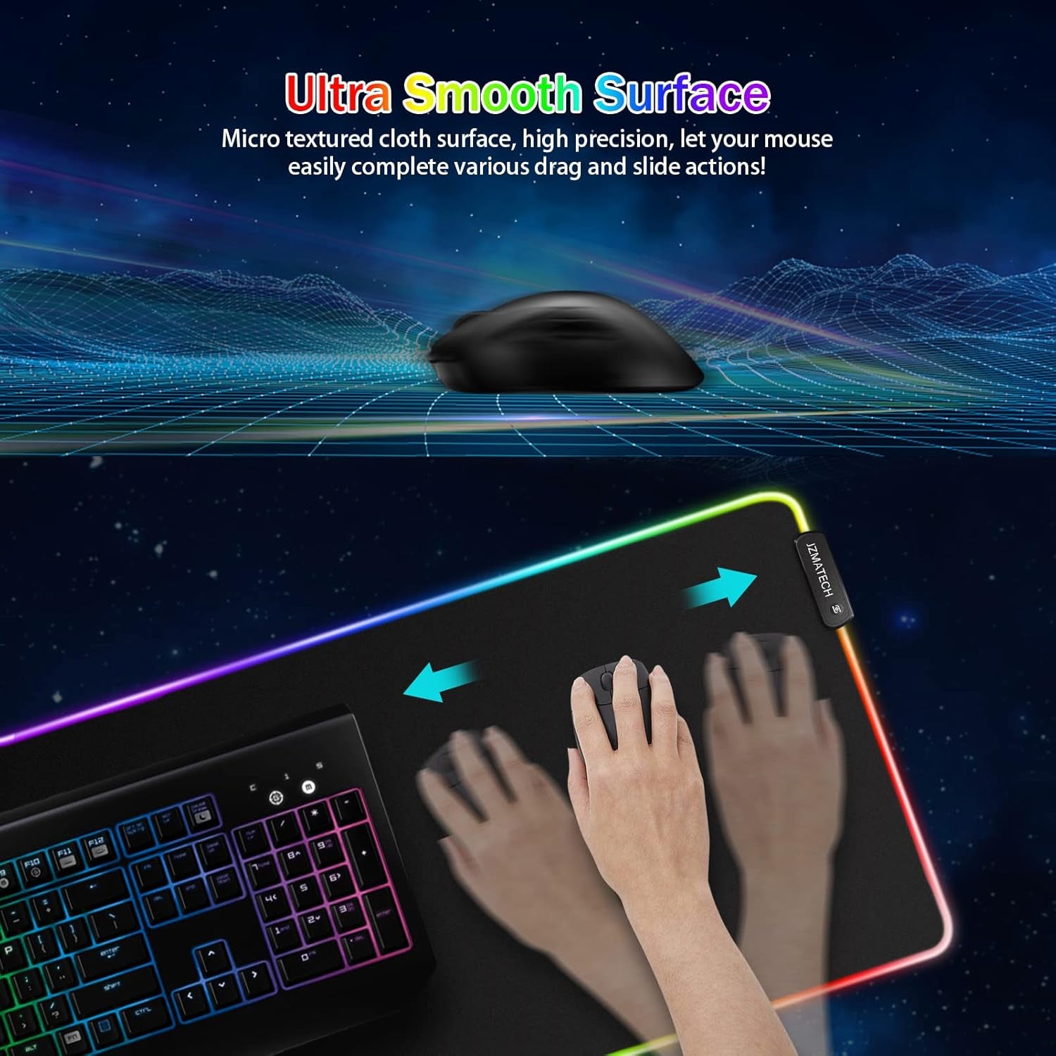 Alfombrilla De Ratón Para Juegos RGB XL, Alfombrilla De Ratón Para Juegos De 800X300 Mm Grande Con 14 Modos De Iluminación, 7 Colores LED, Antideslizante,Para Jugadores De PC, Entrada USB Adicional