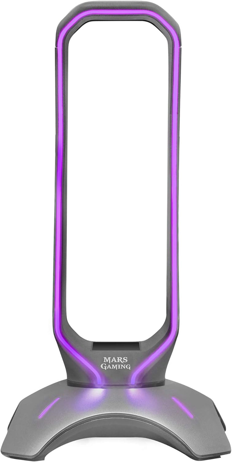 Mars Gaming MHHX, Soporte Para Auriculares Con Iluminación RGB Flow, HUB Con 2 Puertos USB 2.0, Diseño Vertical Compacto, Base Antideslizante Y Curvatura Protectora, Grafito