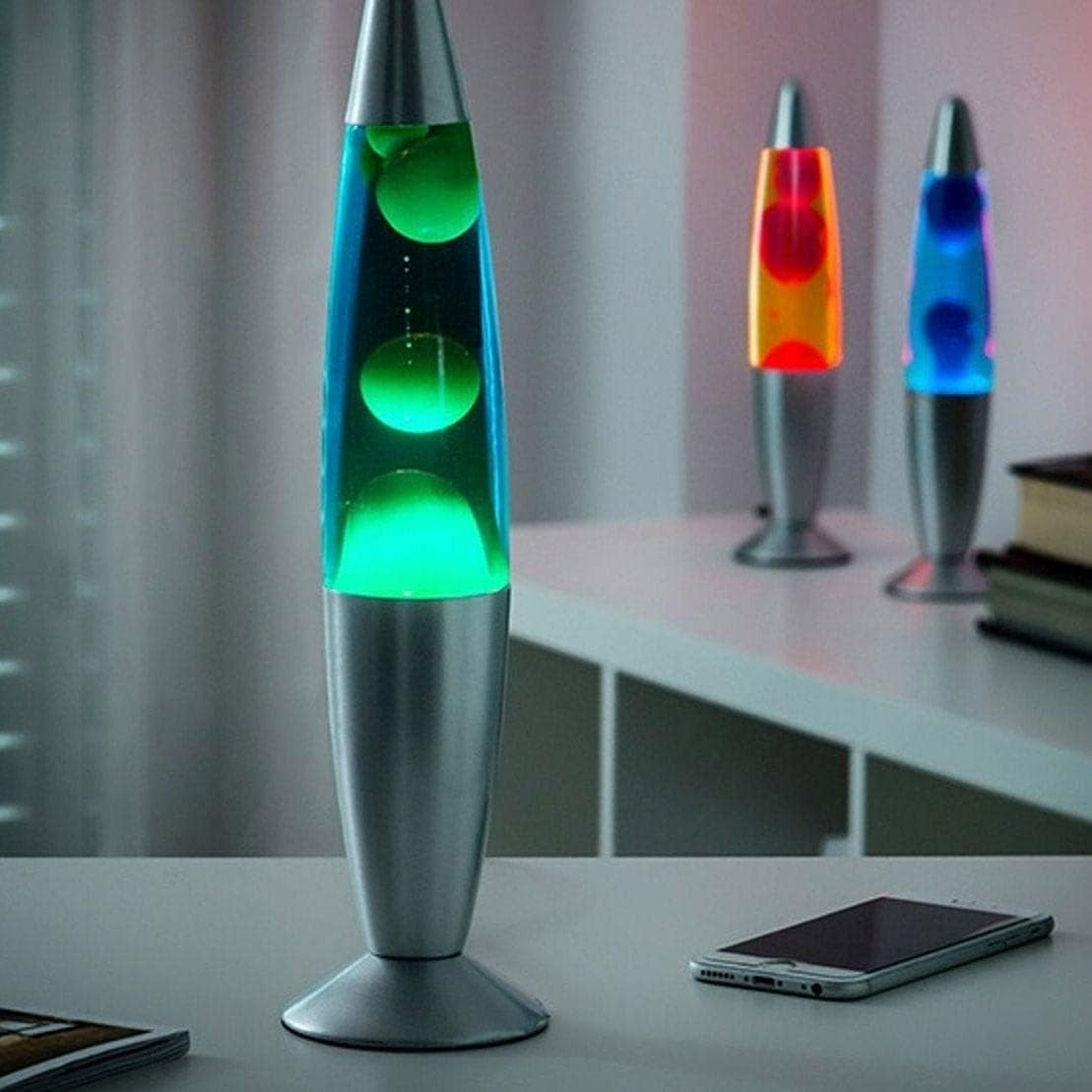 Innovagoods® Lampara De Lava, Lámpara De Lava Relajante, Lamparas De Mesita De Noche, Funciona Con Una Bombilla R39 De 25W, Ideal Para Habitación, Salón, Sala De Estar. (Color Verde)