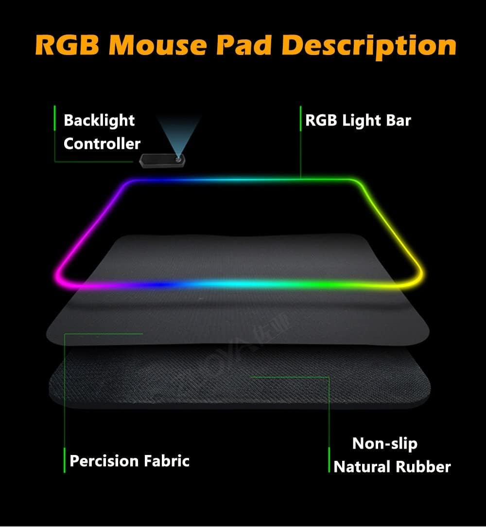 Alfombrilla Ratón RGB, Tapete De Juego Extra Grande, Alfombrilla Raton XXL LED 13 Efectos De Iluminación, Alfombrilla Ratón Gaming Para Gamers, PC Y Portátil (800×300×4Mm)