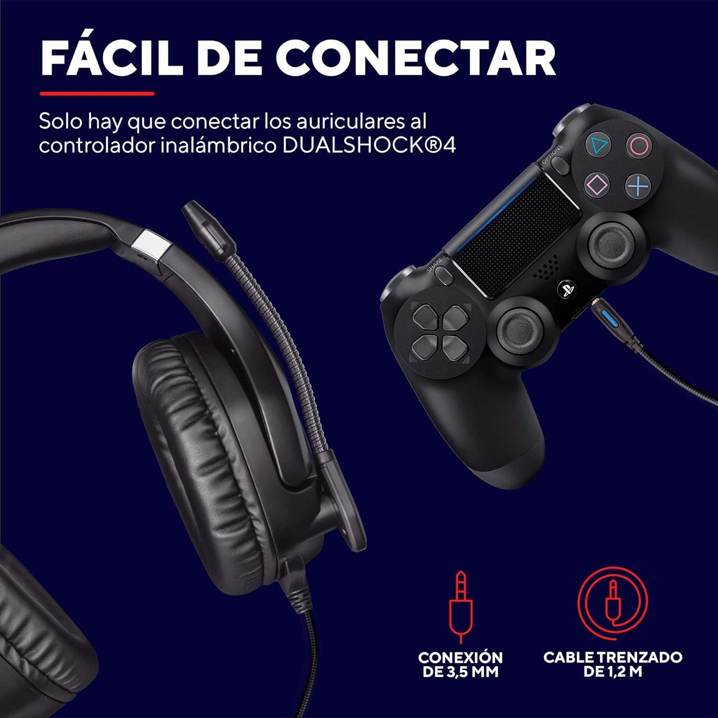 Trust Gaming Cascos PS4 Y PS5 Auriculares De Gaming GXT 488 Forze, Licencia Oficial Para Playstation, Micrófono Plegable, Altavoces Activos De 50 Mm, Cable Trenzado De Nailon De 1.2 M, Negro