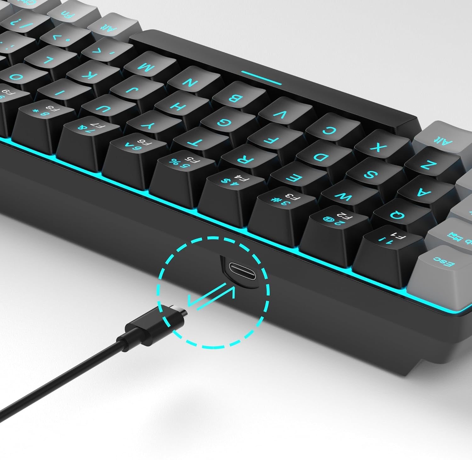 Teclado Mecánico De 60 Por Ciento Para Juegos, Minimalista Mk-Box Retroiluminado Azul Compacto De 68 Teclas Con Cable De Oficina Con Interruptor Rojo Para Windows, Mac, Conveniente (Gris Y Negro)