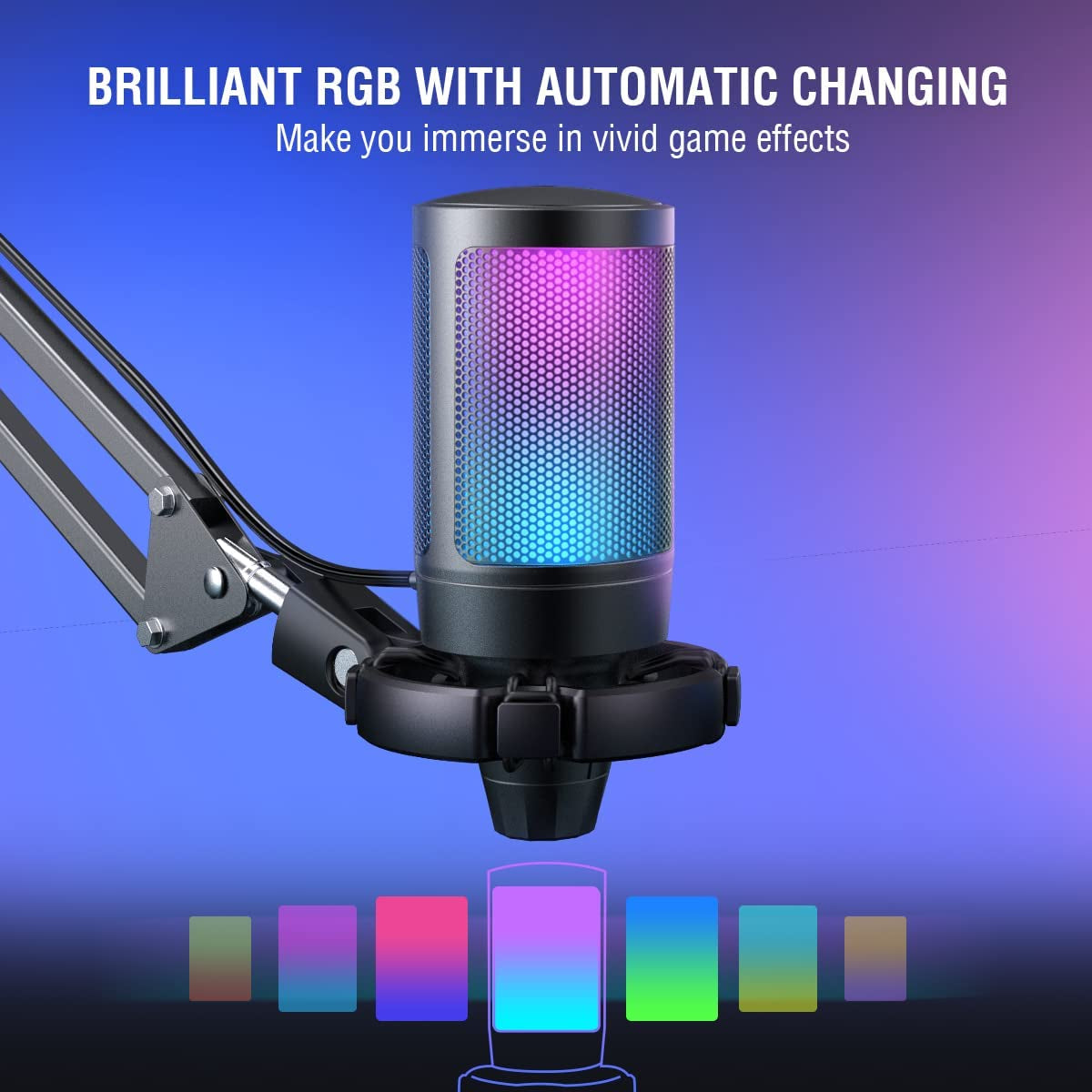 FIFINE Gaming Microfono Para PC USB, RGB Kit De Micrófono De Condensador Para Ordenador PS4 PS5, Con Botón De Silencio, Filtro Anti-Pop, Soporte De Choque, Soporte Microfono