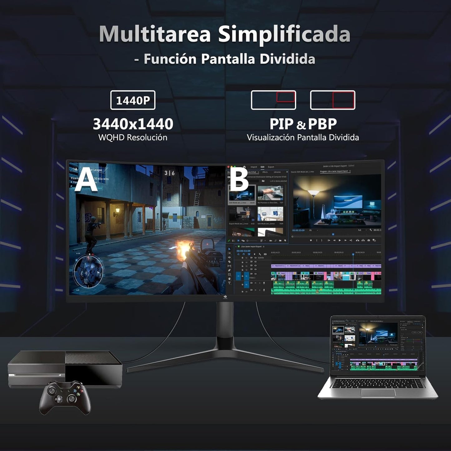 Z-Edge Monitor Gaming Curvo 34'', 165Hz, 3440X1440, 1Ms MPRT, Altura & Inclinación Ajustables, Pantalla Ultra Ancho 21:9 Con DP Cable, Freesync, 1500R VA, 2* HDMI2.0 &2* DP1.4, RGB, VESA 100 * 100Mm
