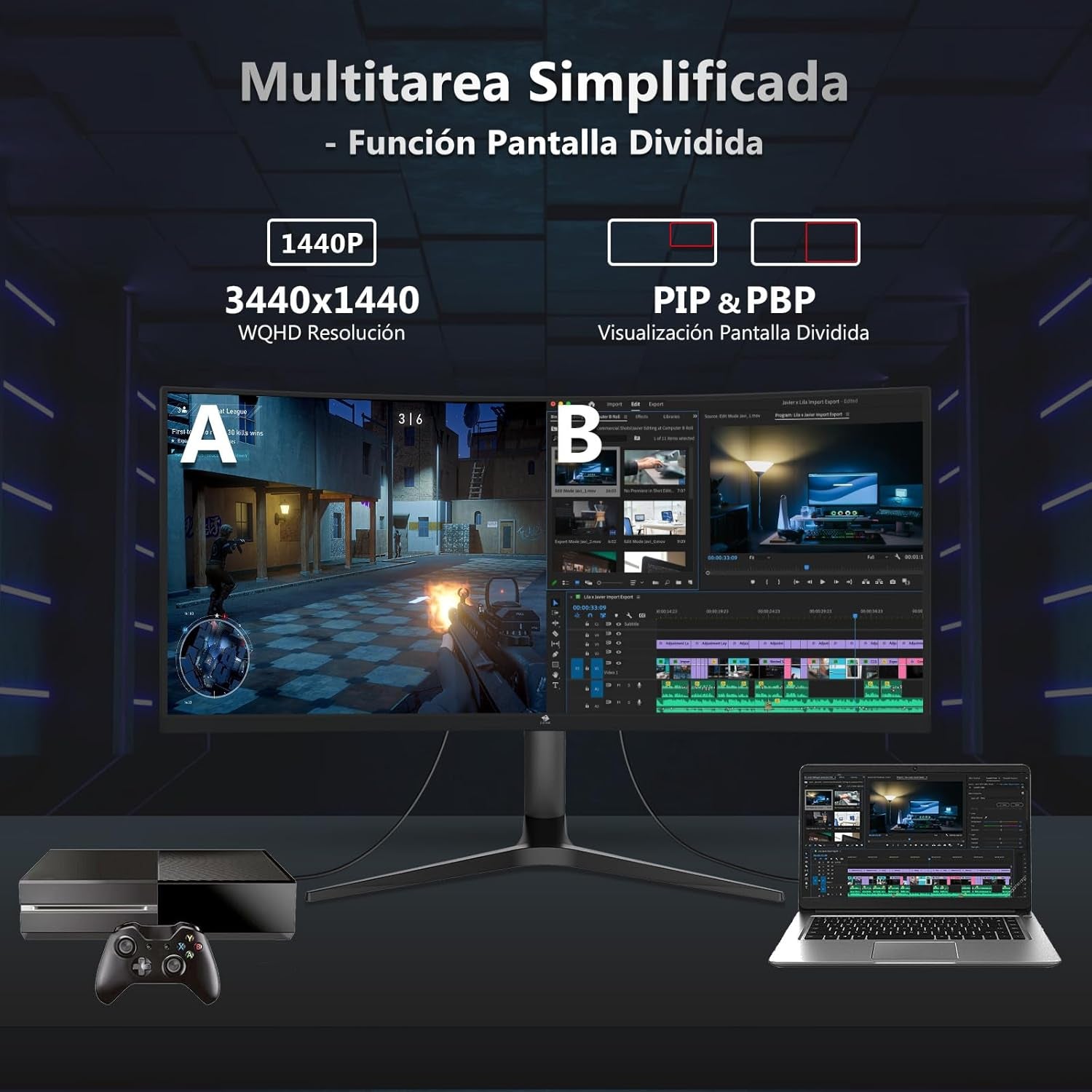Z-Edge Monitor Gaming Curvo 34'', 165Hz, 3440X1440, 1Ms MPRT, Altura & Inclinación Ajustables, Pantalla Ultra Ancho 21:9 Con DP Cable, Freesync, 1500R VA, 2* HDMI2.0 &2* DP1.4, RGB, VESA 100 * 100Mm