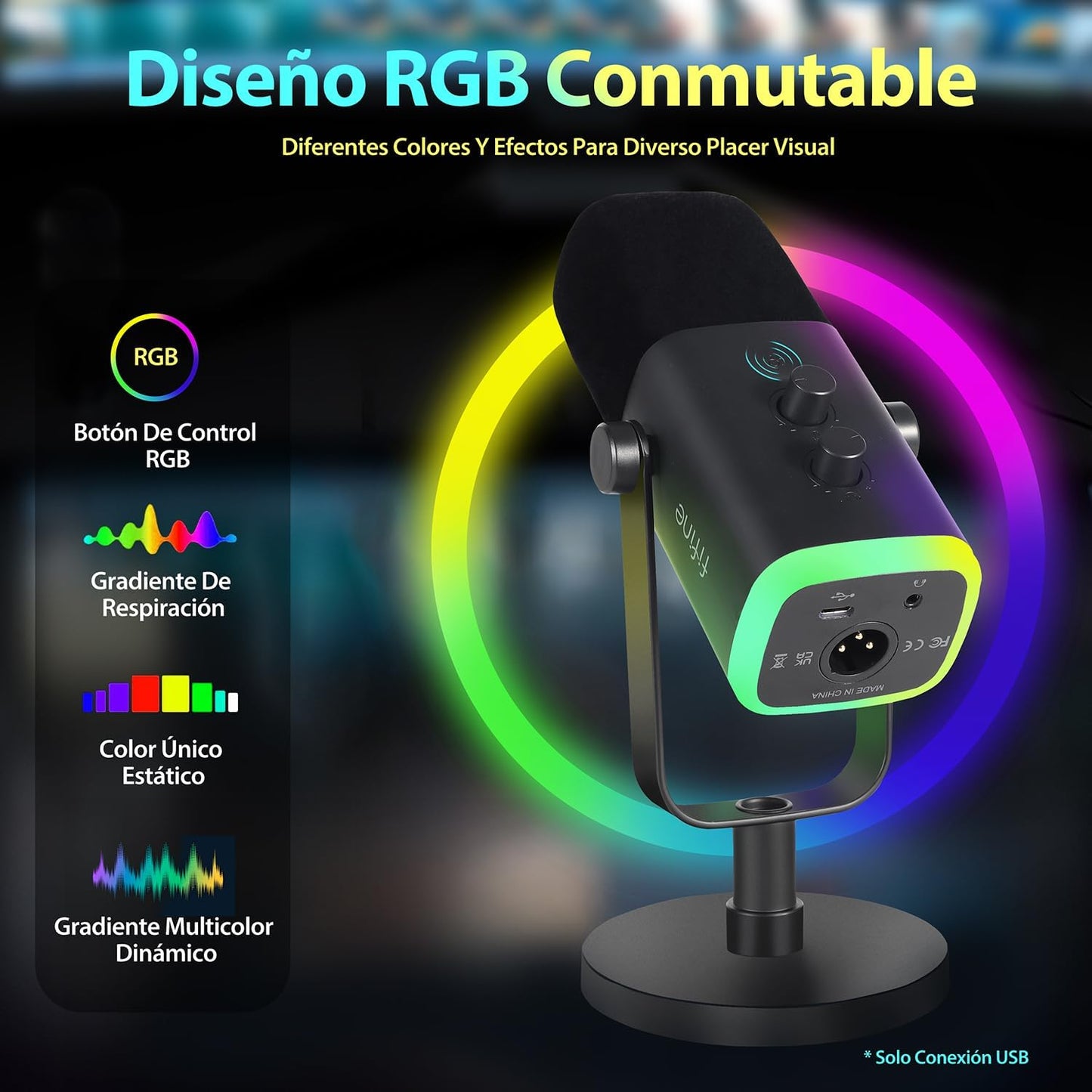 FIFINE USB XLR Gaming Microfono per PC PS4 PS5, Dinámico Micrófono De Streaming Podcast, Para Estudio Podcasting Grabación