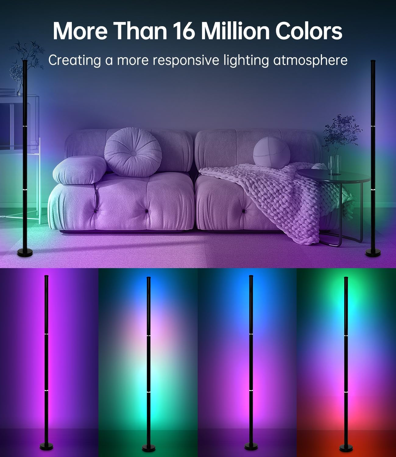 Lámpara De Pie LED RGB Con App Y Mando a Distancia, Con Sincronización Musical Y 16 Millones De Colores Que Cambian De Color Lámpara De Pie Vertical Para Salón, Dormitorio Y Sala De Juegos