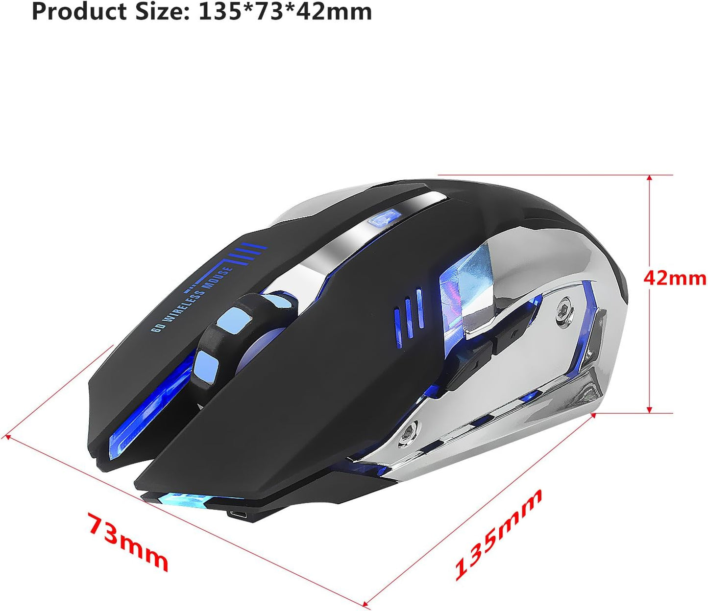 Zienstar-Recargable Ratón Para Gamer Inalámbrico 2.4Ghz Con Receptor USB,7 Colores Retroiluminado-Negro Plateado