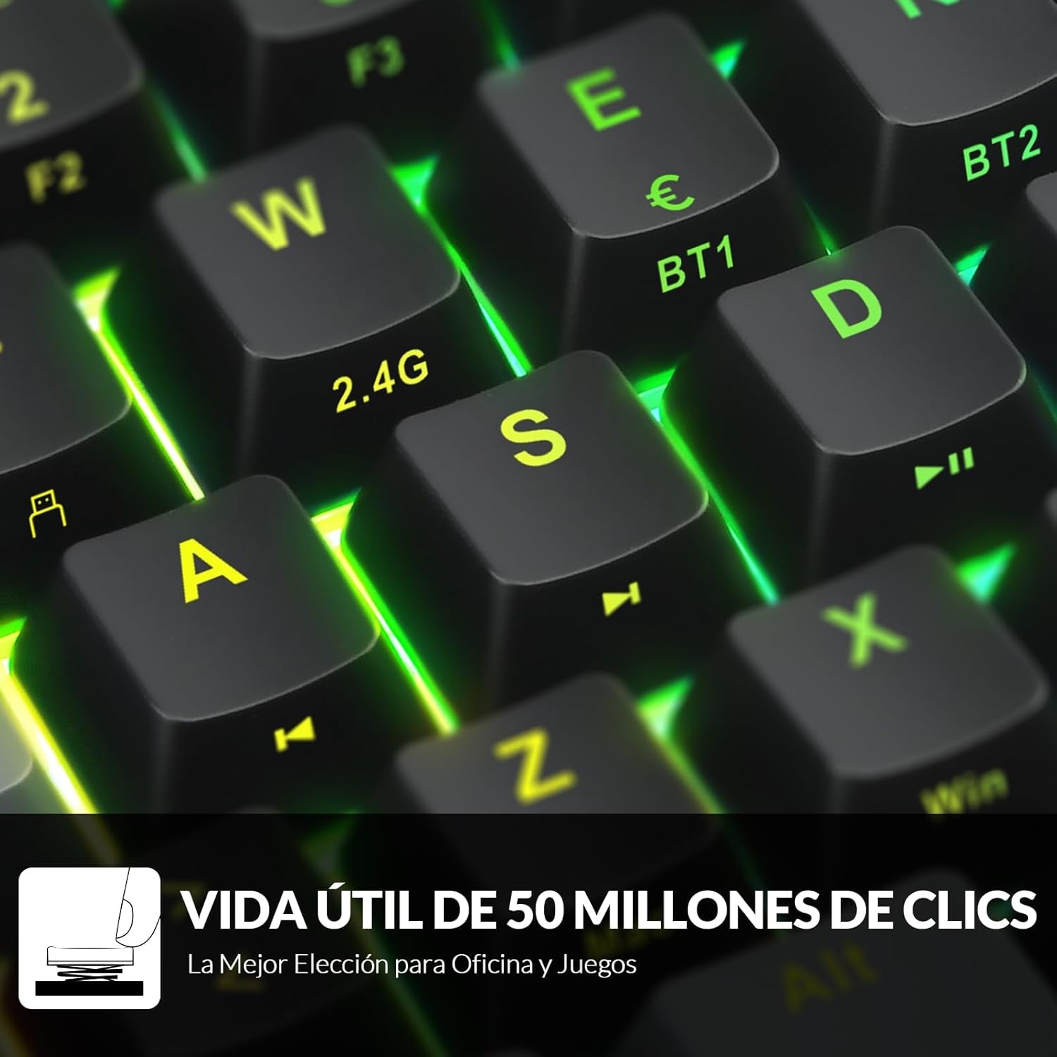 RK802 Teclado Gaming Mecánico, 3 Modos De Conectividad, Retroiluminación RGB, 60% Layout Español (Interruptores Rojos)
