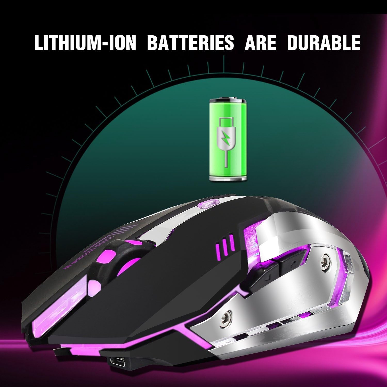 Zienstar-Recargable Ratón Para Gamer Inalámbrico 2.4Ghz Con Receptor USB,7 Colores Retroiluminado-Negro Plateado