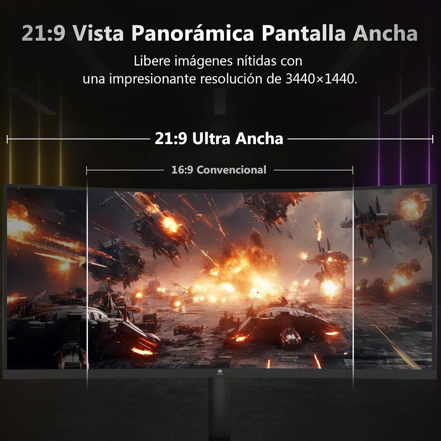 Z-Edge Monitor Gaming Curvo 34'', 165Hz, 3440X1440, 1Ms MPRT, Altura & Inclinación Ajustables, Pantalla Ultra Ancho 21:9 Con DP Cable, Freesync, 1500R VA, 2* HDMI2.0 &2* DP1.4, RGB, VESA 100 * 100Mm