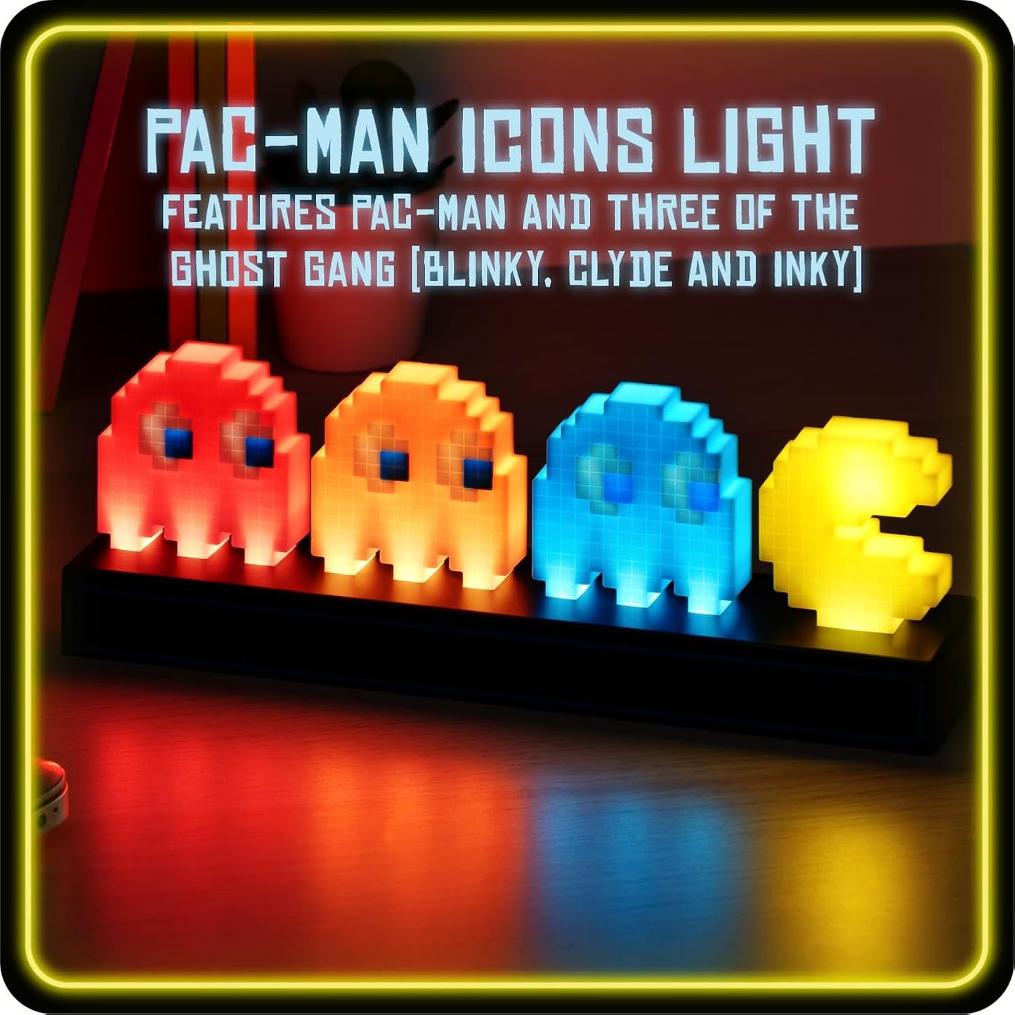 Luz De Escritorio Pac Man & Ghosts - Producto Oficial, Reactiva Al Sonido Con 3 Modos De Luz, Alimentado Por USB O Baterías, Decoración Retro Para Sala De Juegos, Regalo Para Gamers