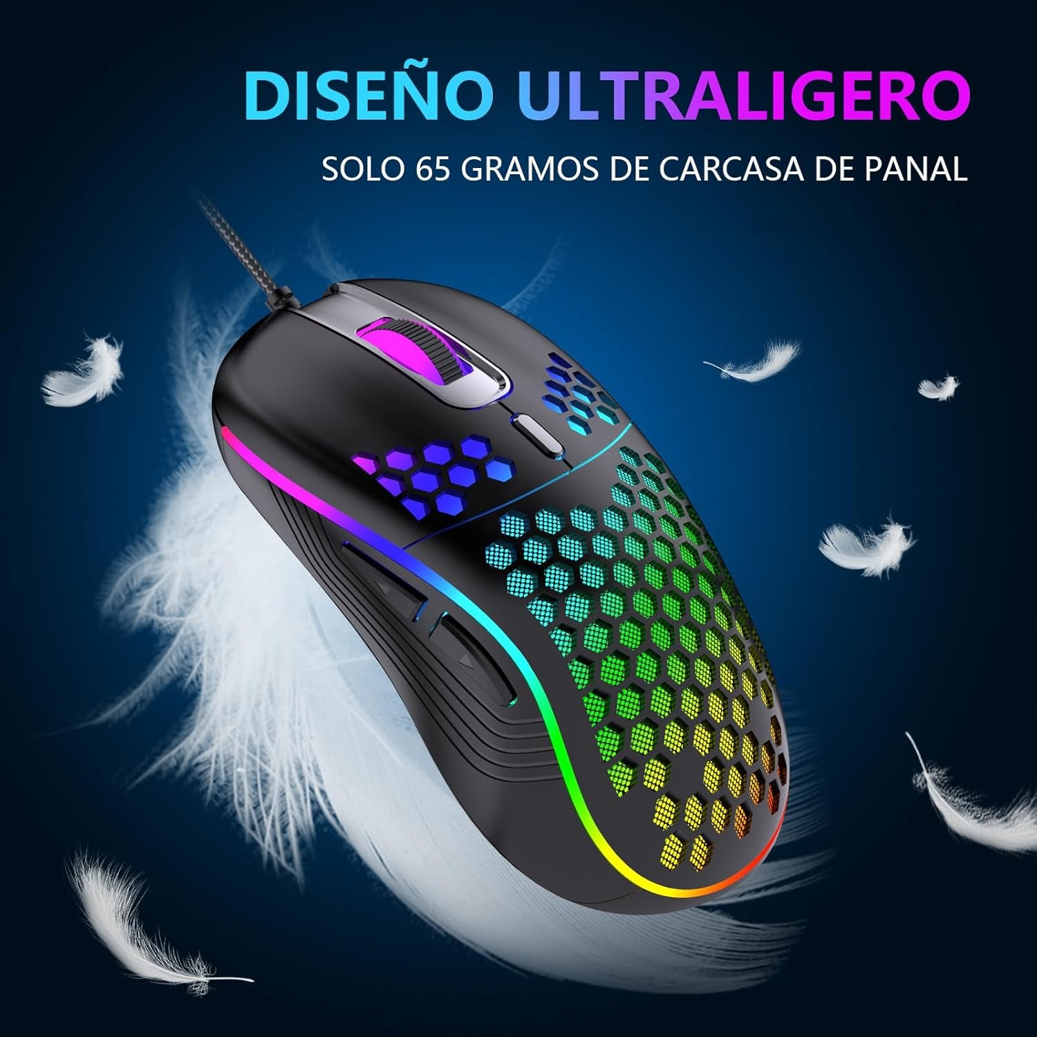 Redthunder Teclado Mecánico Alámbrico Gaming 60%,Retroiluminación RGB Dinámica,Ratón Celular Ligero De 7200 Dpi,Teclado Ultra-Compacto 62 Teclas Anti-Ghosting,Disposición QWERTY Es,Para Pc/Ps5/Xbox