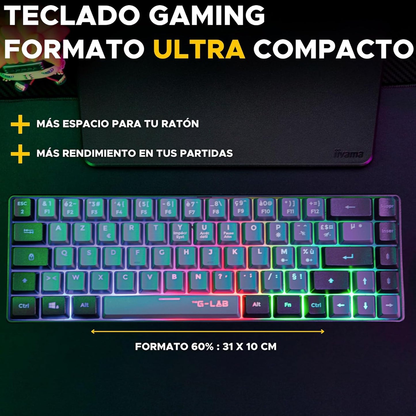 The G-Lab - Combo Hydrogen - Teclado Y Raton Gaming, Teclado Gaming 65% Con Cable, Retroiluminación RGB, QWERTY, Formato Compacto + Ratón Gaming RGB, 6 Botones, 6400 Dpi - Compatible Con PC/PS4/PS5