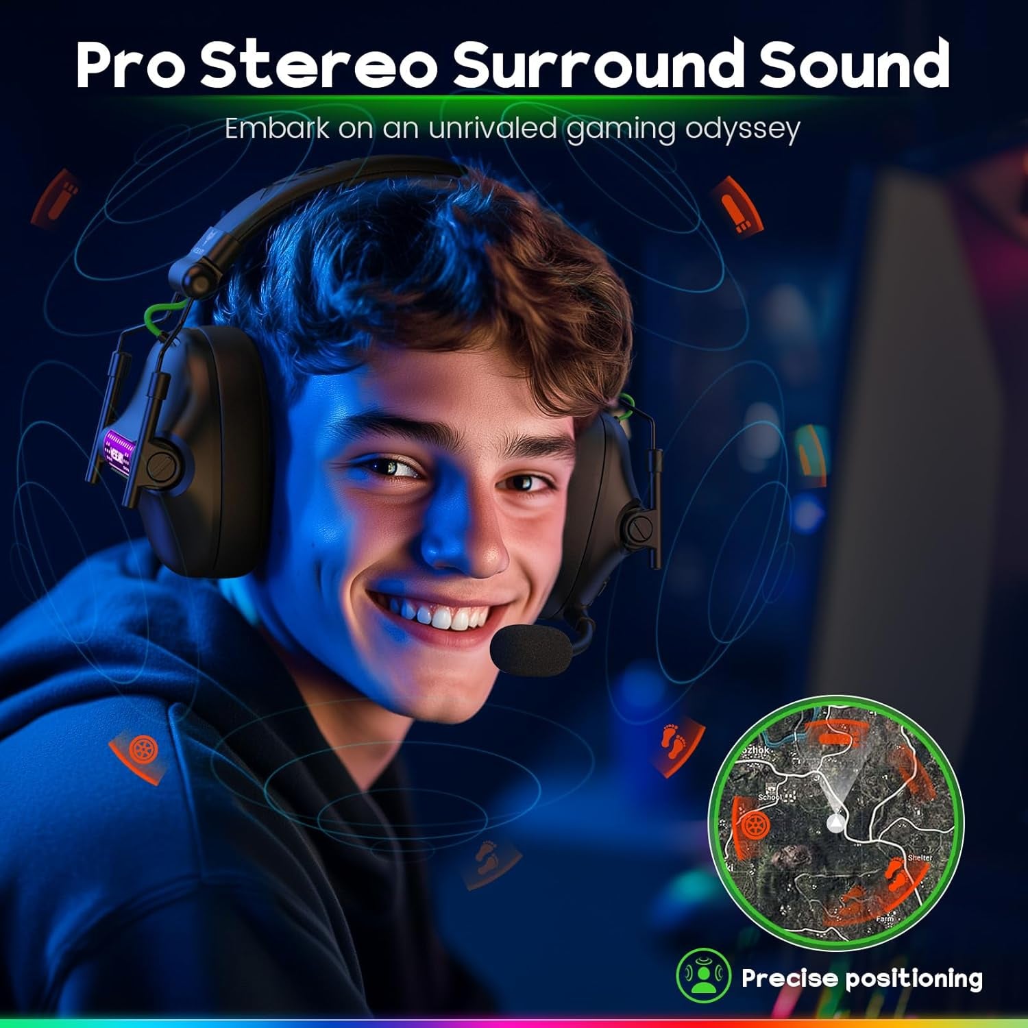 WESEARY WG2 Cascos Gaming Inalambricos, Auriculares Gaming Inalambricos De 2.4G Para PS5, PS4, PC, Switch, Sonido Estéreo Auriculares Con Microfono, Cascos Con Luz LED, Duración 50Hr+