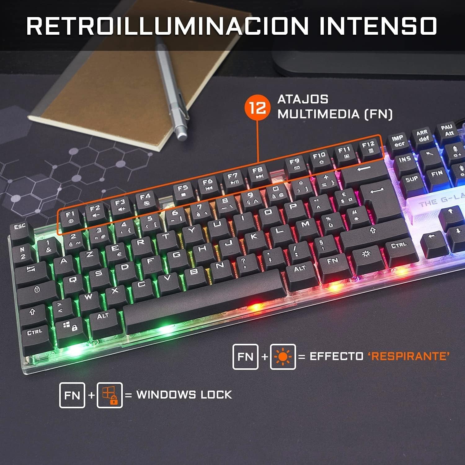 G-Lab Combo Yttrium - Pack Teclado Y Raton Gaming, Combo 3 En 1 Con Teclado Gaming QWERTY, 105 Teclas, Ratón Gamer 2600 Dpi, Alfombrilla De Ratón Gamer - PC/PS4/PS5 (Nueva Versión)