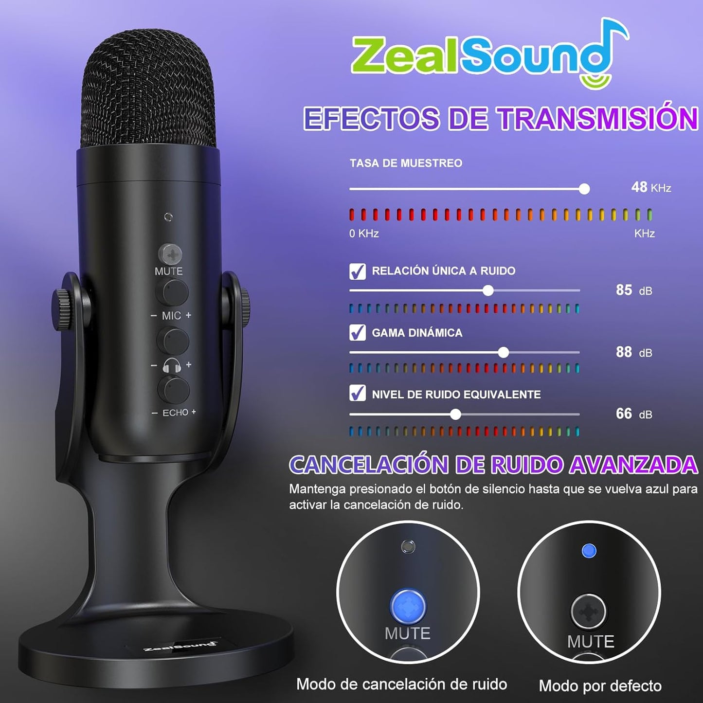 Zealsound Micrófono Condensador,Micrófono PC Usb,Micrófono Gaming, Adaptador Teléfono Para *Phone, Micrófono De Grabación Profesional,Silencio,Reducción De Ruido,Estúdio/Youtuber/Streaming/Podcast