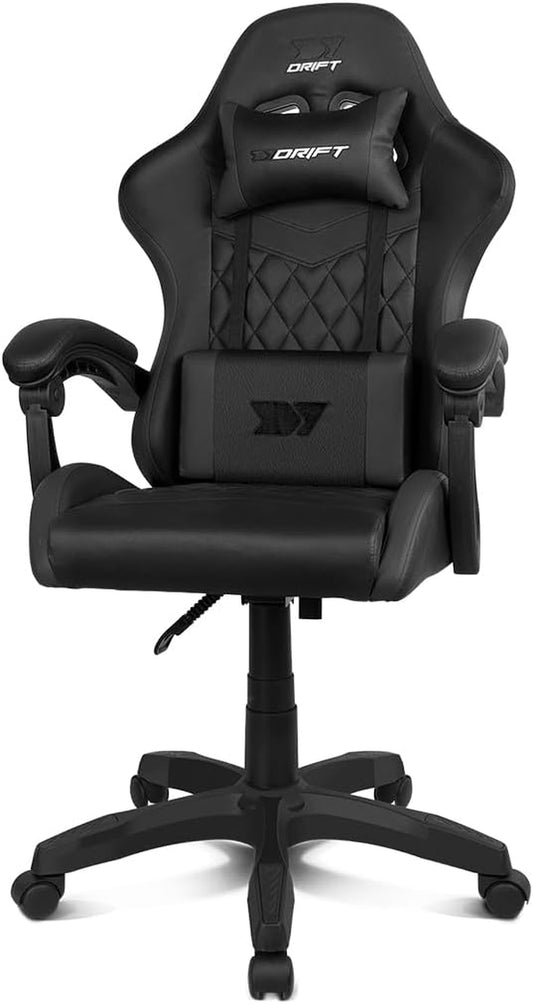 DRIFT GAMING DR35 – Silla Gaming Ergonómica Profesional Con Reposabrazos 2D Ajustables, Soporte Lumbar Y Cervical, Reclinable 135°, Tapizado En Cuero Sintético, Ruedas Silenciosas, Base Robusta, Negro
