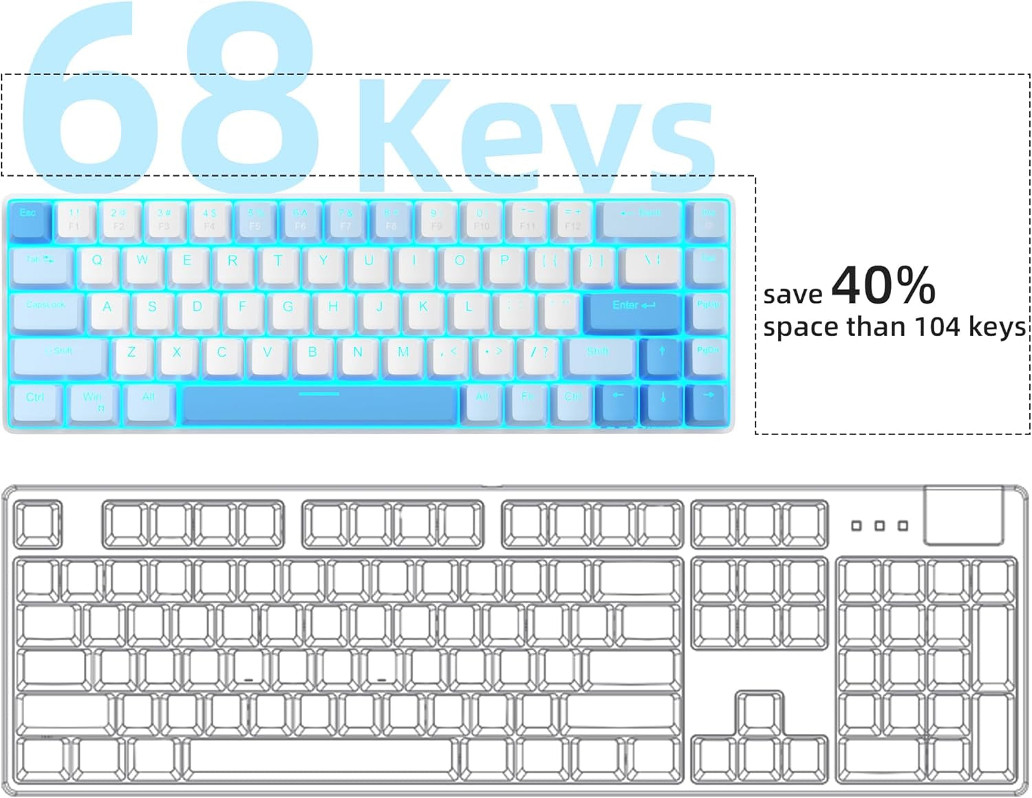 Mk-Box - Teclado Mecánico Para Juegos 60%, Interruptor Azul Y Rojo