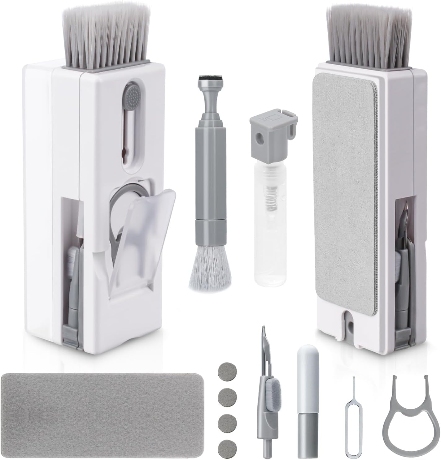 Alyvisun 11 En 1 Kit Limpieza PC Multifuncional, Cepillo De Limpiador Teclado Con Extractor De Teclas, Para Laptop, Teléfonos, Auriculares, Gris
