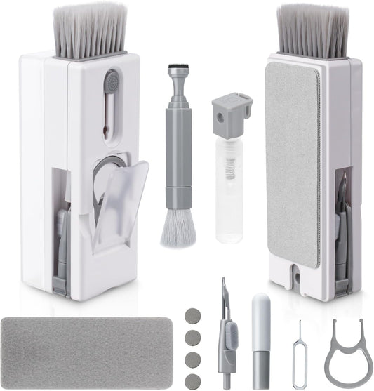 Alyvisun 11 En 1 Kit Limpieza PC Multifuncional, Cepillo De Limpiador Teclado Con Extractor De Teclas, Para Laptop, Teléfonos, Auriculares, Gris