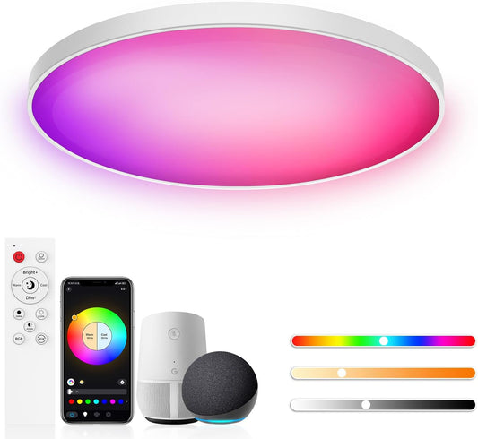 ® Lampara Techo LED 30W, Plafon RGB Redondo 2700K-6500K, Regulable, Compatible Con Alexa, Control APP, Mando a Distancia, Para Dormitorio, Salon, Cocina