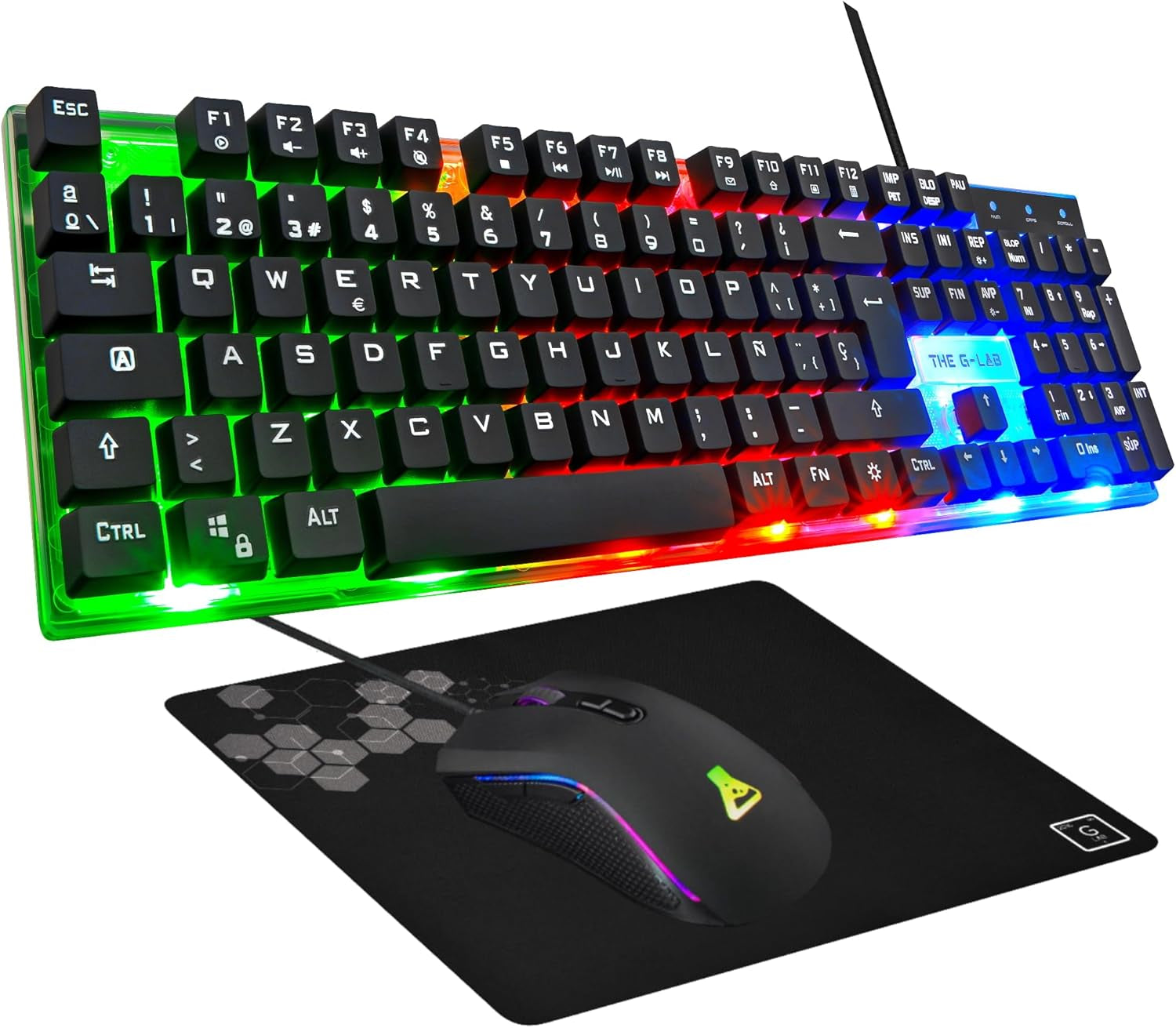 G-Lab Combo Yttrium - Pack Teclado Y Raton Gaming, Combo 3 En 1 Con Teclado Gaming QWERTY, 105 Teclas, Ratón Gamer 2600 Dpi, Alfombrilla De Ratón Gamer - PC/PS4/PS5 (Nueva Versión)