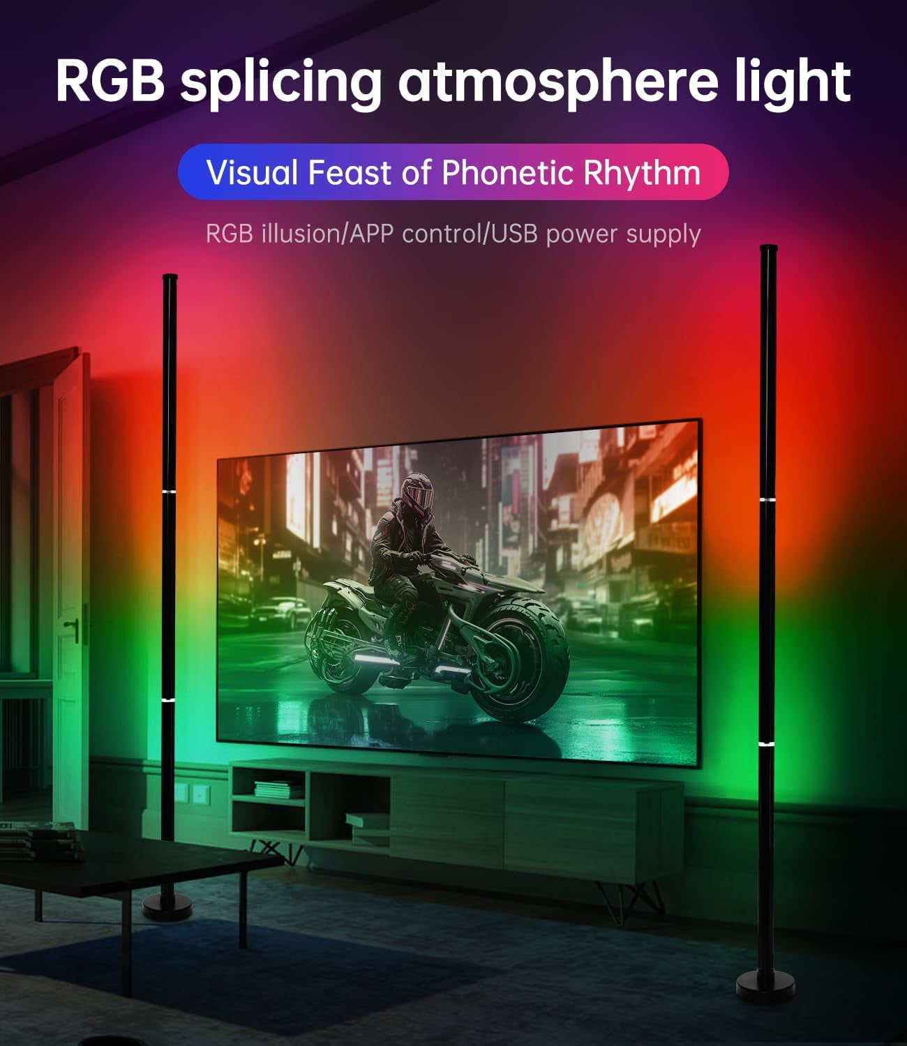 Lámpara De Pie LED RGB Con App Y Mando a Distancia, Con Sincronización Musical Y 16 Millones De Colores Que Cambian De Color Lámpara De Pie Vertical Para Salón, Dormitorio Y Sala De Juegos