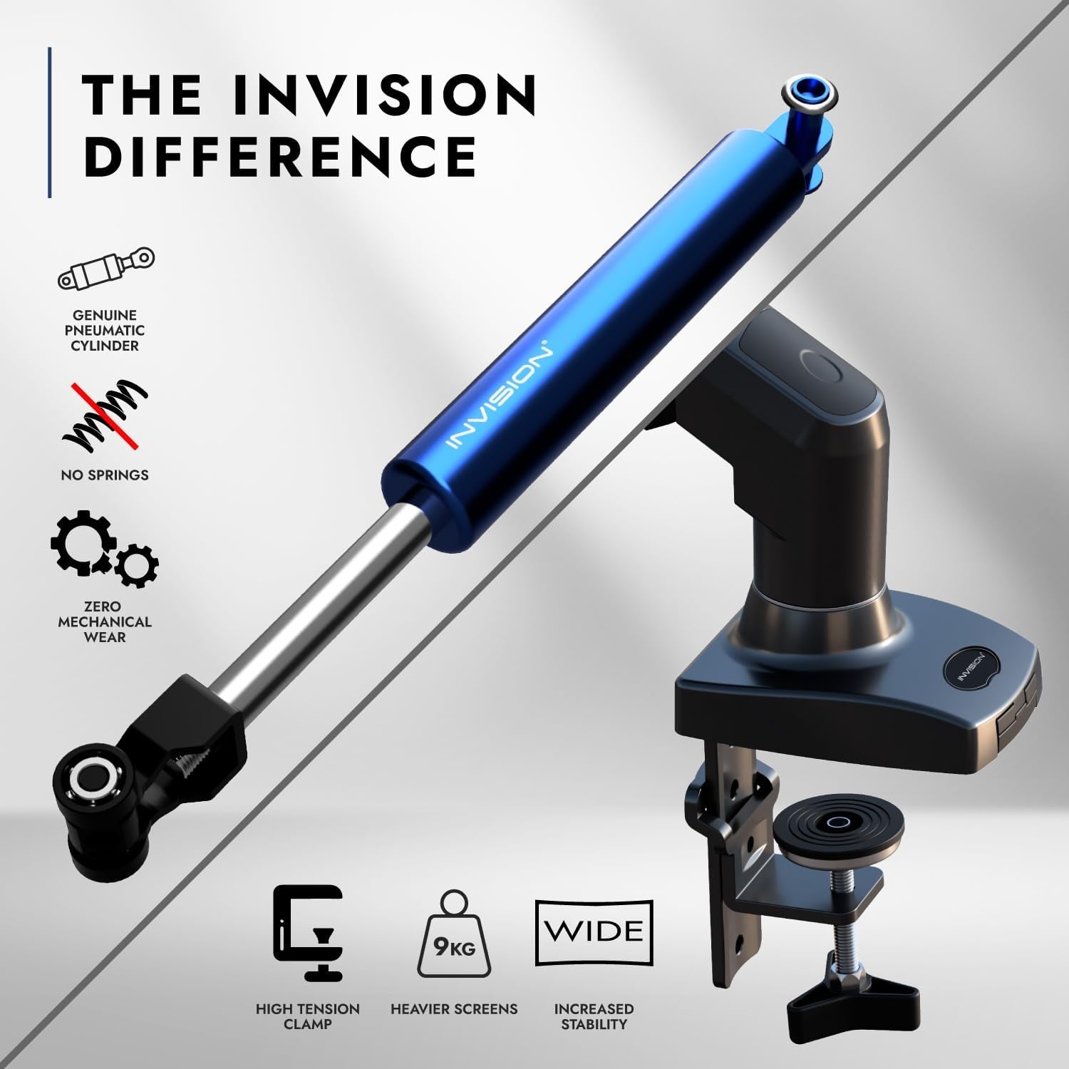 Invision Soporte De Monitor Escritorio Para Pantallas De 19 a 32 Pulgadas, VESA 75 Y 100 Mm, Abrazadera Escritorio Soporte, Ajuste De Altura Con Inclinación, Giratorio, Rotar, Peso 2-9 Kg (MX200)