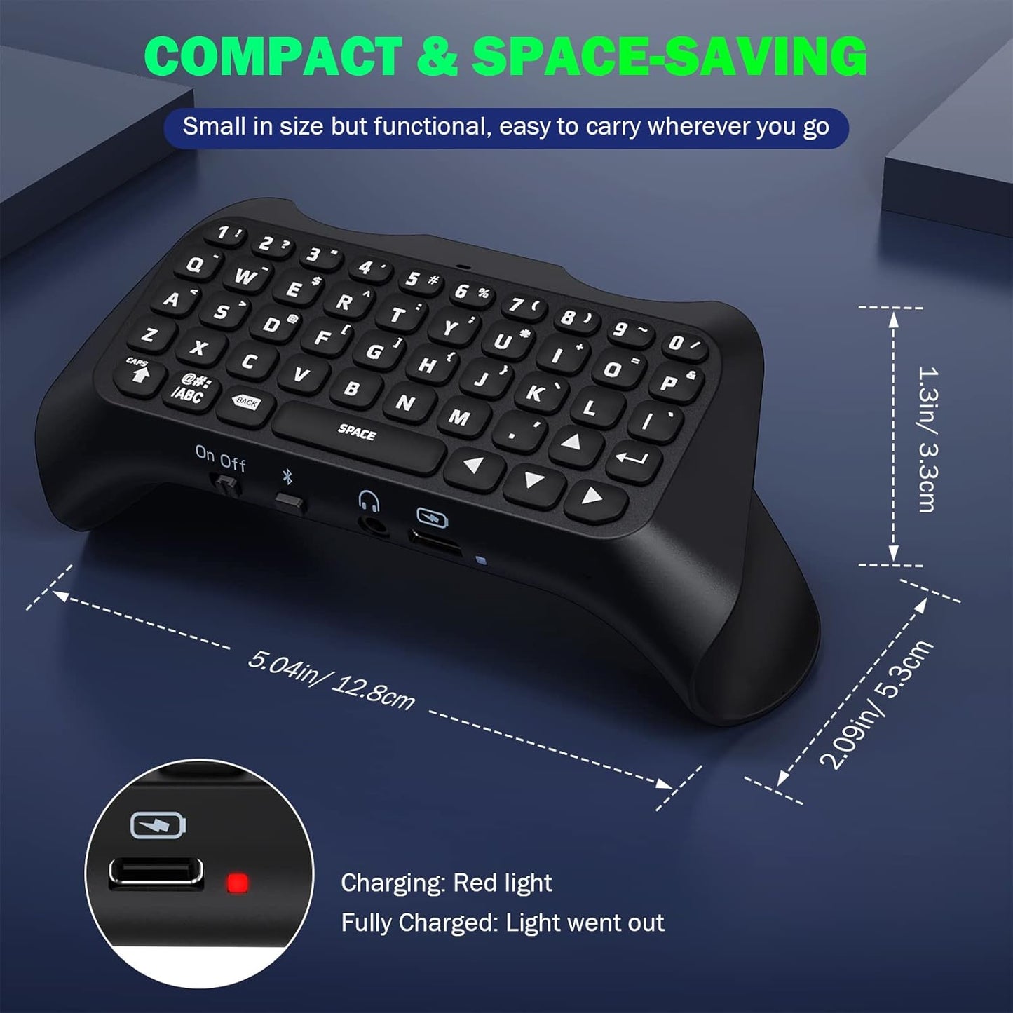 Moko Teclado Inalámbrico Para Mando PS5 Con Retroiluminación Verde, Mini Bluetooth Teclado Controlador Con 47 Teclas Chatpad, Altavoz Integrado Y Conector 3,5 Mm Audio Compatible Con Accesorios PS5