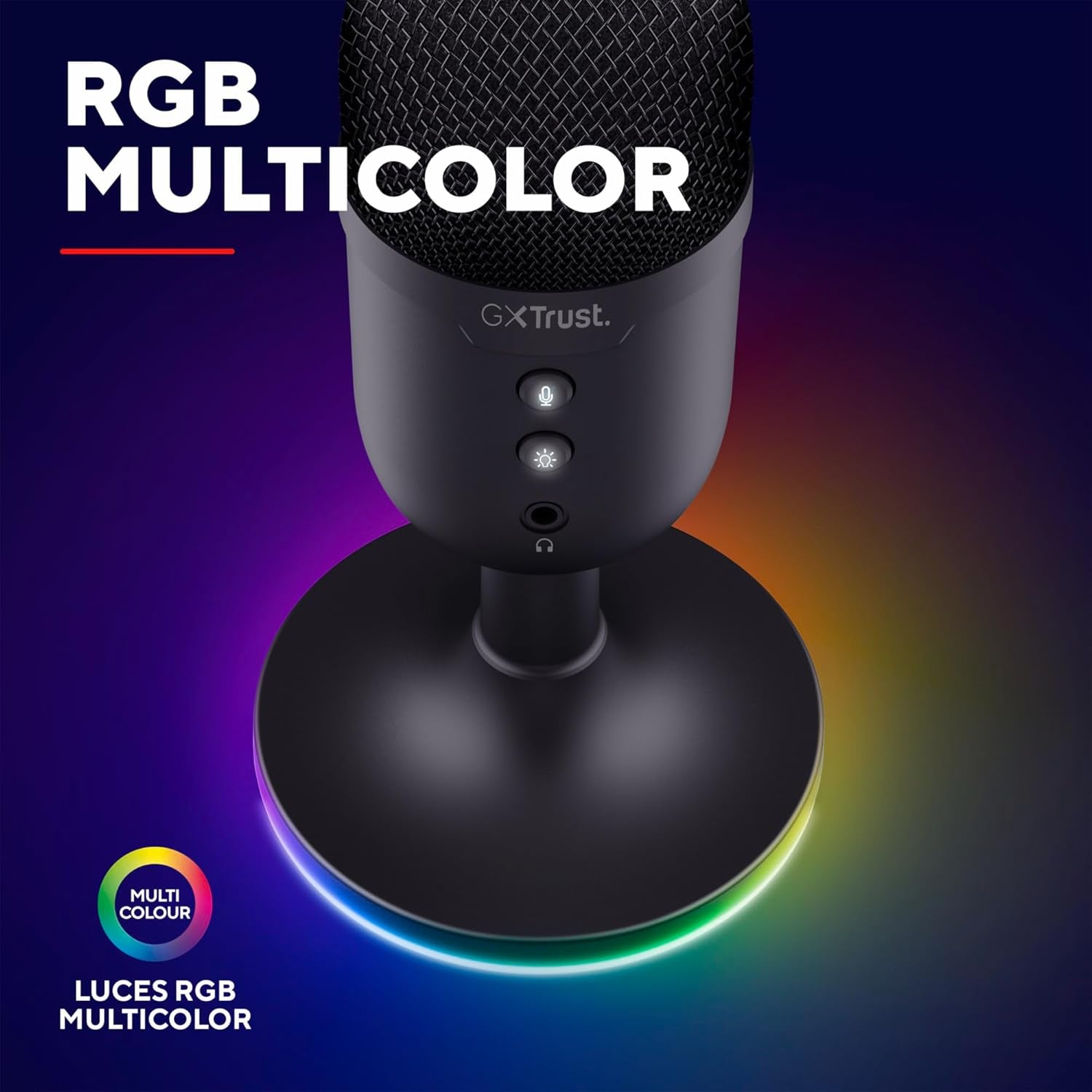 Trust Gaming GXT 236 Yami Micrófono PC USB Para Streaming Podcast Twitch Discord ASMR Youtube Playstation 5 Juegos, Micrófono De Condensador Cardioide, Micro Con Iluminación LED RGB - Negro