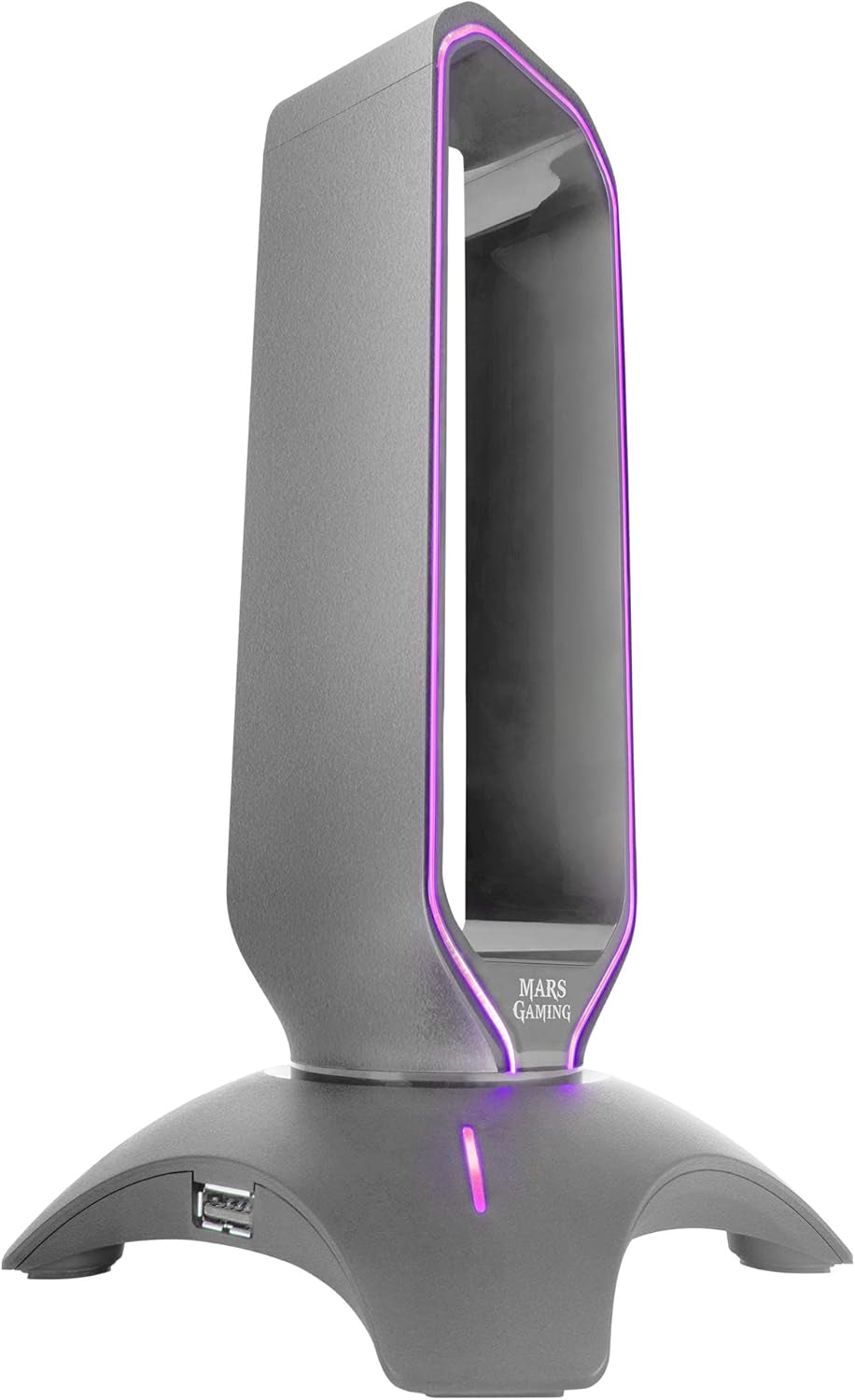 Mars Gaming MHHX, Soporte Para Auriculares Con Iluminación RGB Flow, HUB Con 2 Puertos USB 2.0, Diseño Vertical Compacto, Base Antideslizante Y Curvatura Protectora, Grafito
