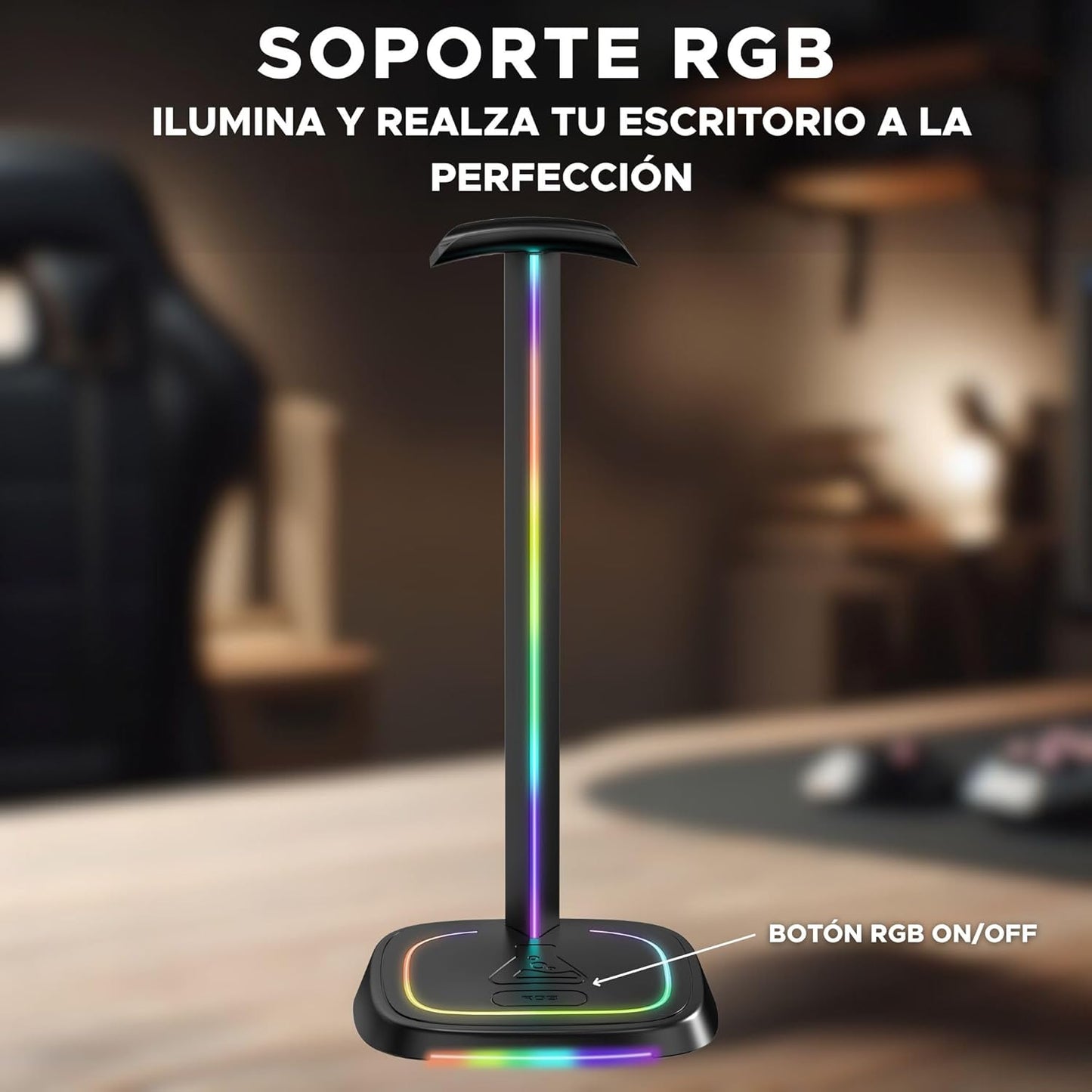 The G-Lab K-Stand Neon RGB HUB – Soporte Auriculares Con Iluminación RGB – Soporte Cascos Gaming Con HUB USB-A/USB-C Y Botón On/Off | Accesorio Gaming Para PC PS5 Xbox Switch – Regalo Gamer | Nuevo