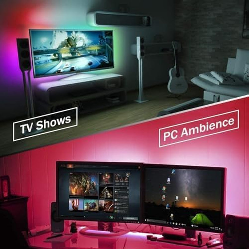 Romwish Retroiluminación LED USB Bluetooth Para TV, RGB 5050 Se Sincroniza Con Música Y Se Conecta Mediante Control De Aplicación Y Se Puede Utilizar Para Dispositivos Grandes De 40 a 50 Pulgadas.
